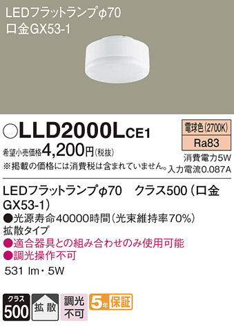 Panasonic ランプ LLD2000LCE1 | 商品紹介 | 照明器具の通信販売