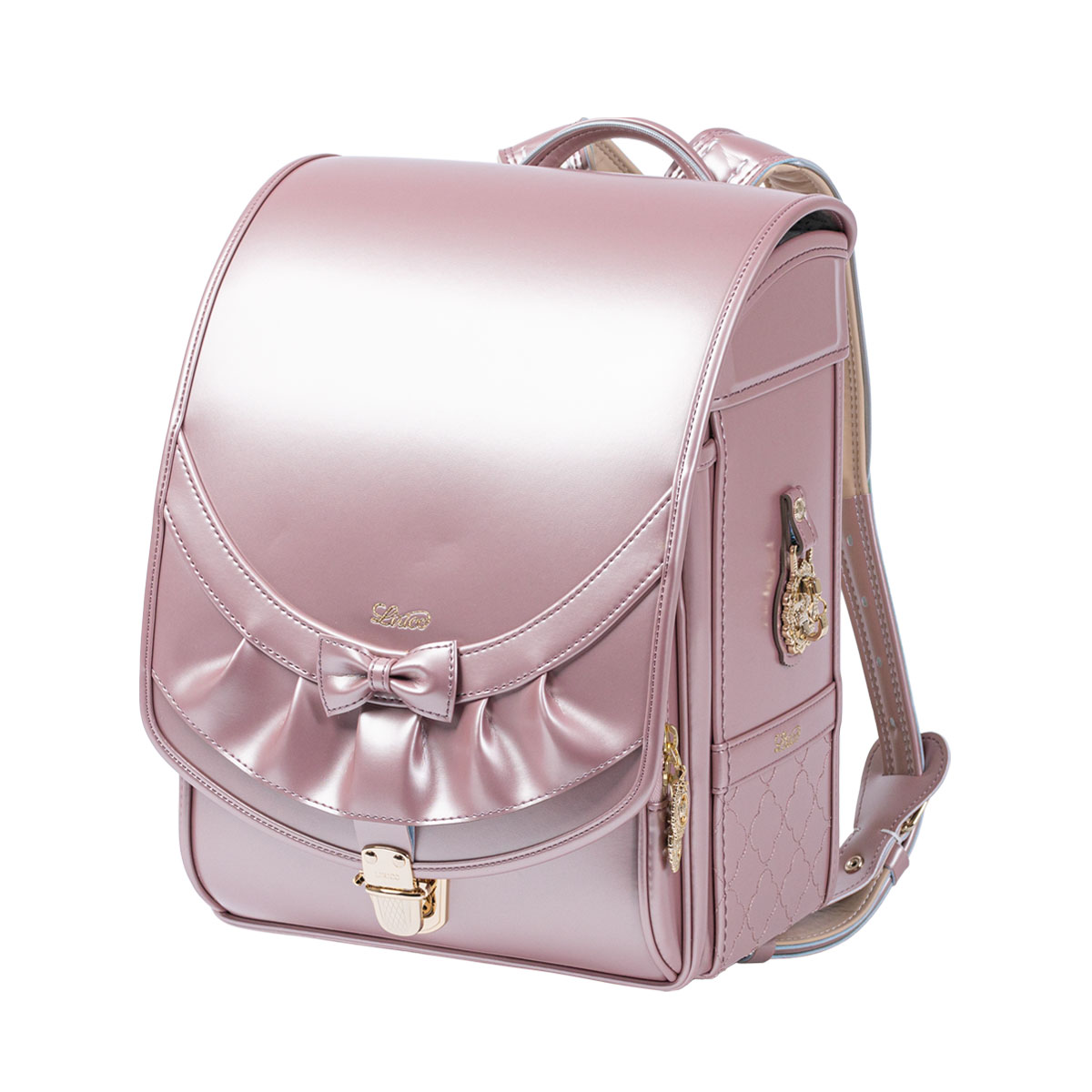 リボンフリル ランドセル 2027年モデル 半かぶせタイプ シャインピーチ