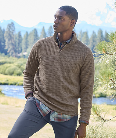 Men's Sunwashed Textured Cotton Sweater, Quarter-Zip