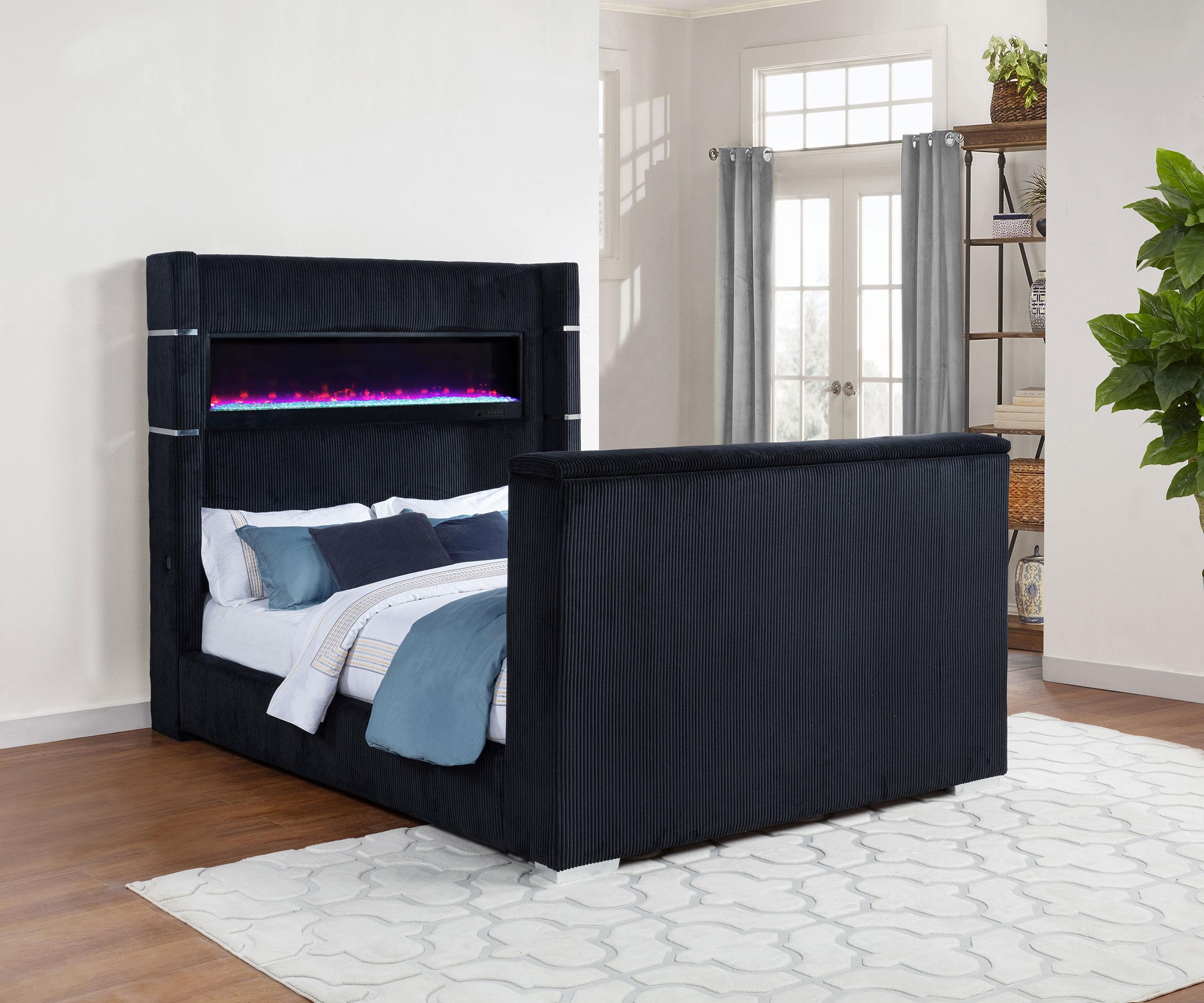 Tisdall Black Queen Flame Visualizer Wingback TV Bed – Luna Furniture