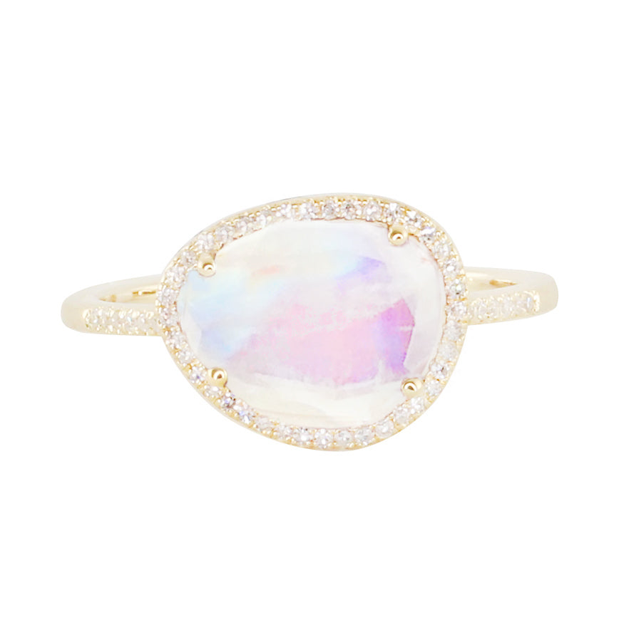 14kt gold and diamond single band moonstone ring | Luna Skye