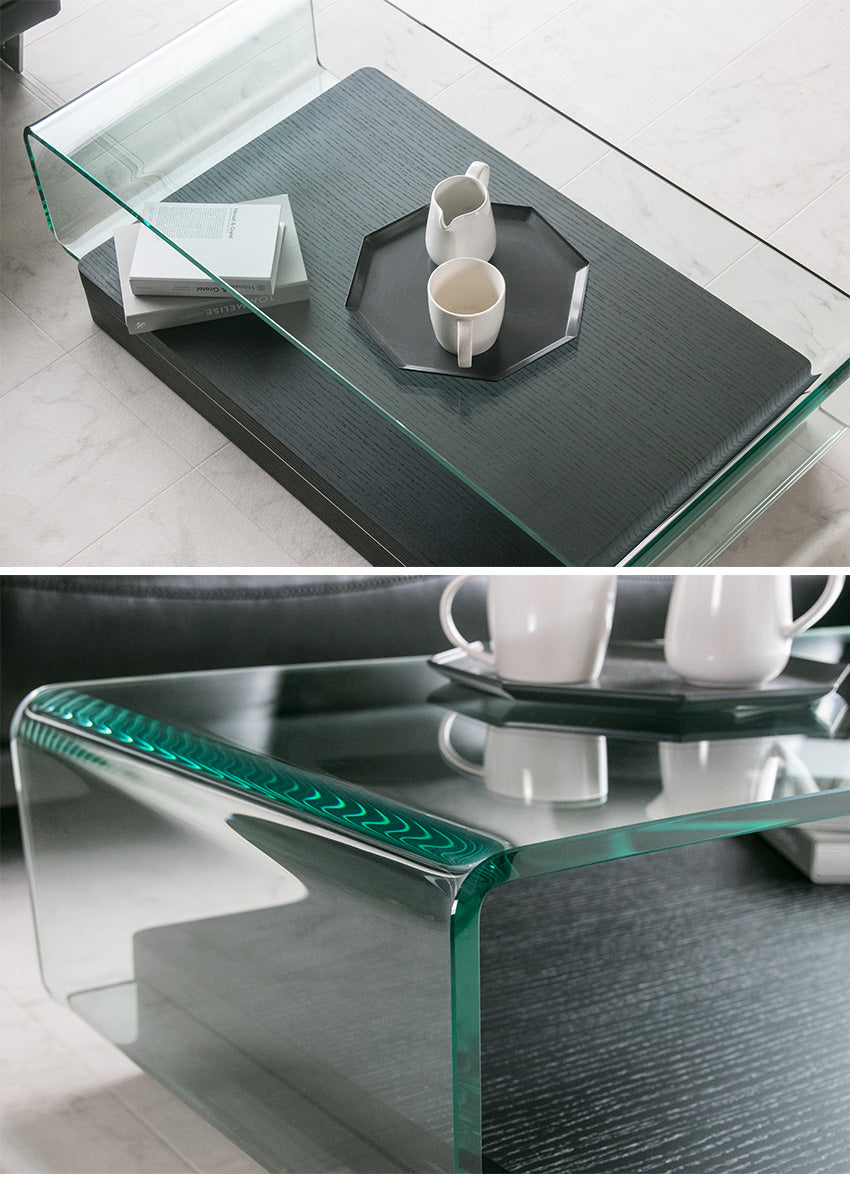 lushroom センターテーブル ガラス 長方形 ブラックオーク 突板 クリア