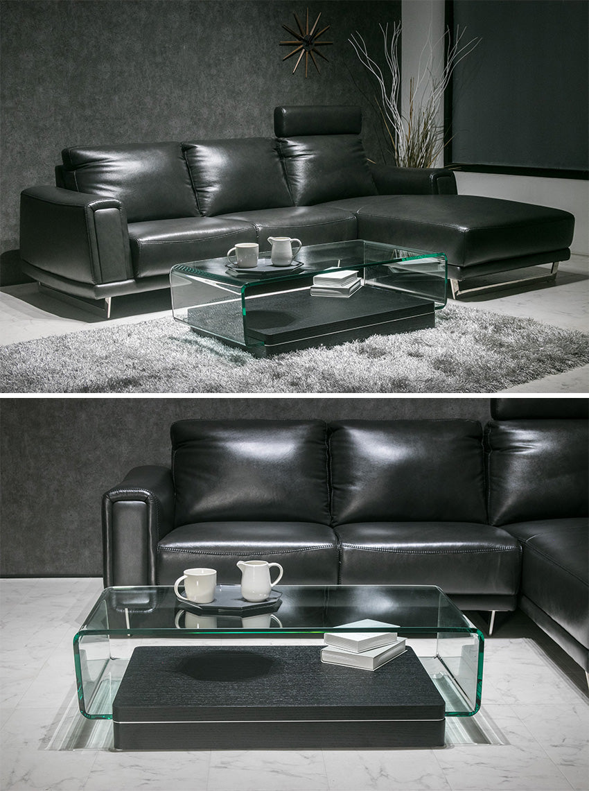 lushroom センターテーブル ガラス 長方形 ブラックオーク 突板 クリア