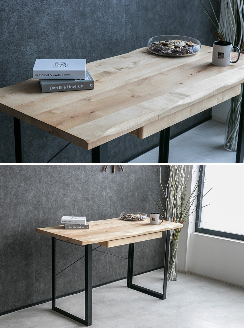 デスク ウォールナット オーク バーチ 無垢 アイアン脚 パソコン机