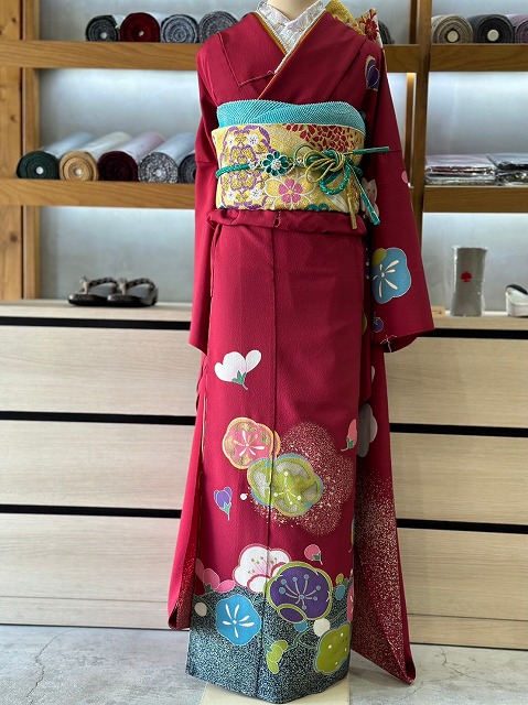 伝統の古典柄 正絹京友禅振袖 赤 〈フルオーダーお仕立て、ガード加工