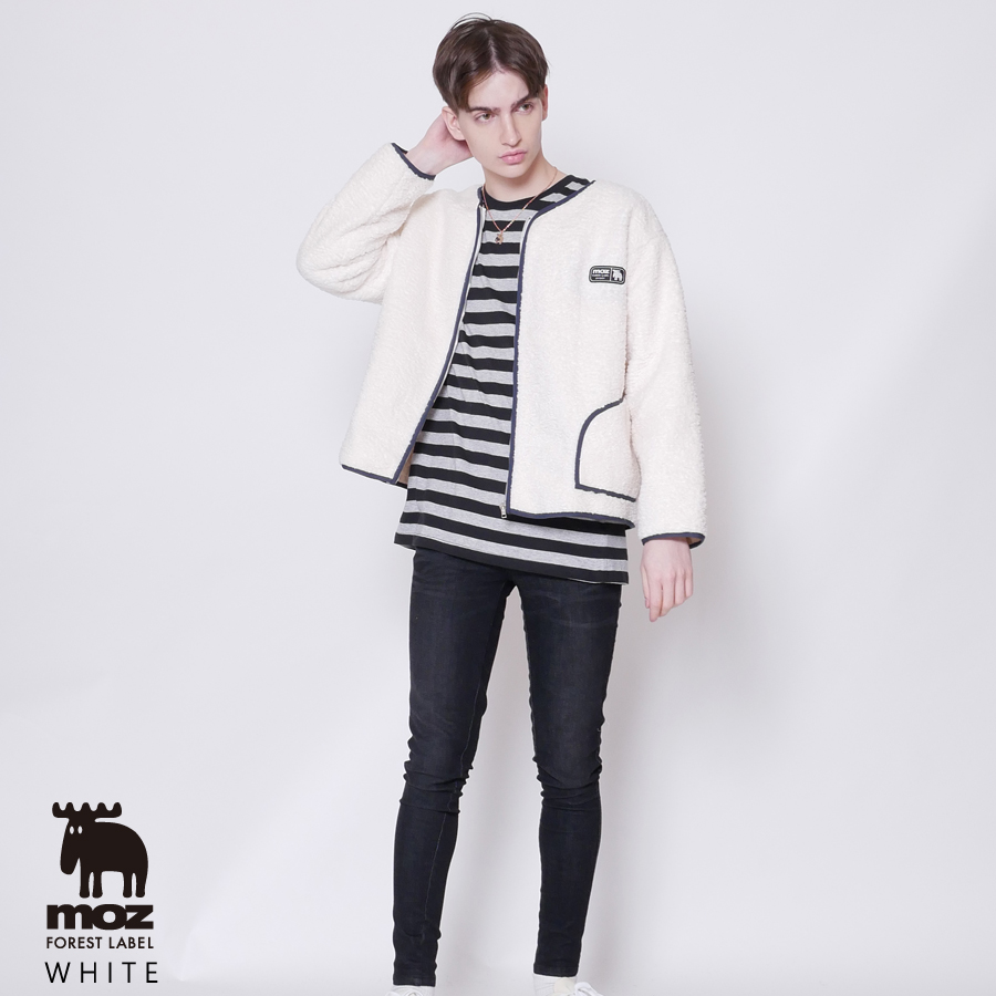 moz FOREST LABEL ノーカラーボアブルゾン