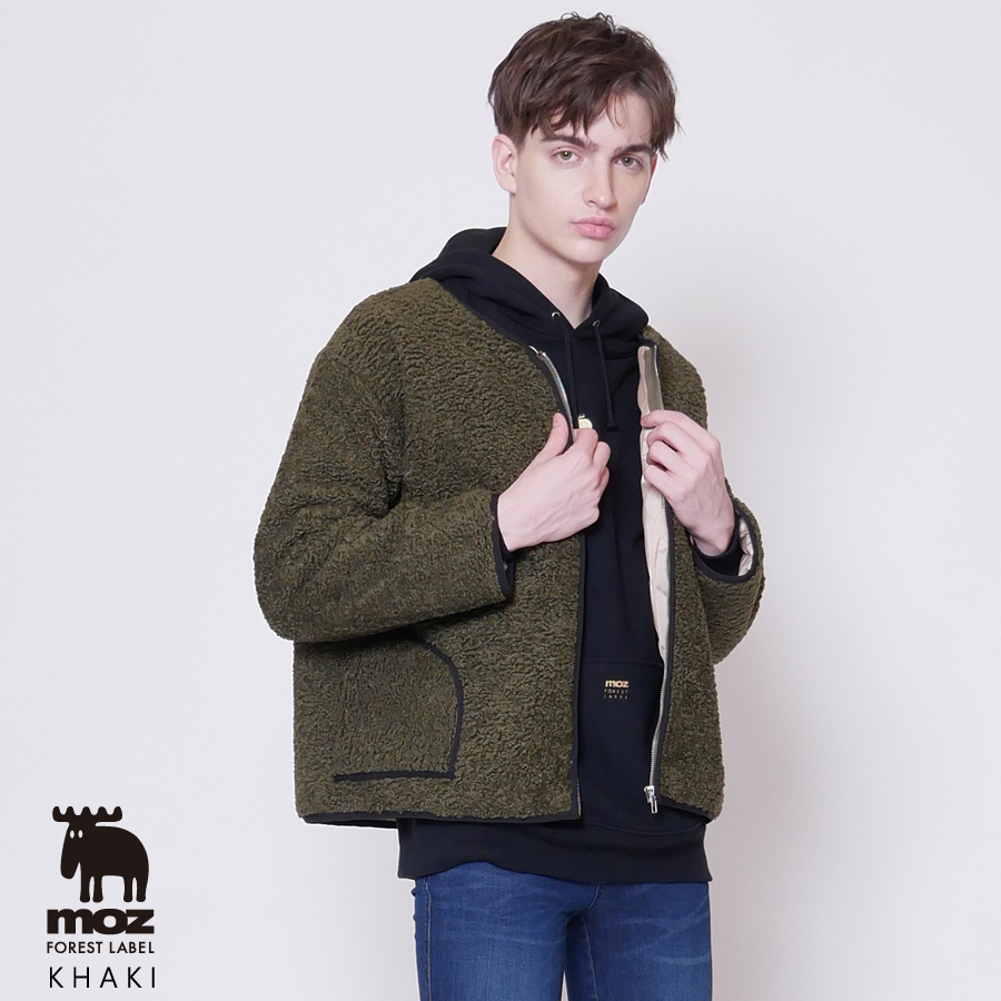 moz FOREST LABEL ノーカラーボアブルゾン