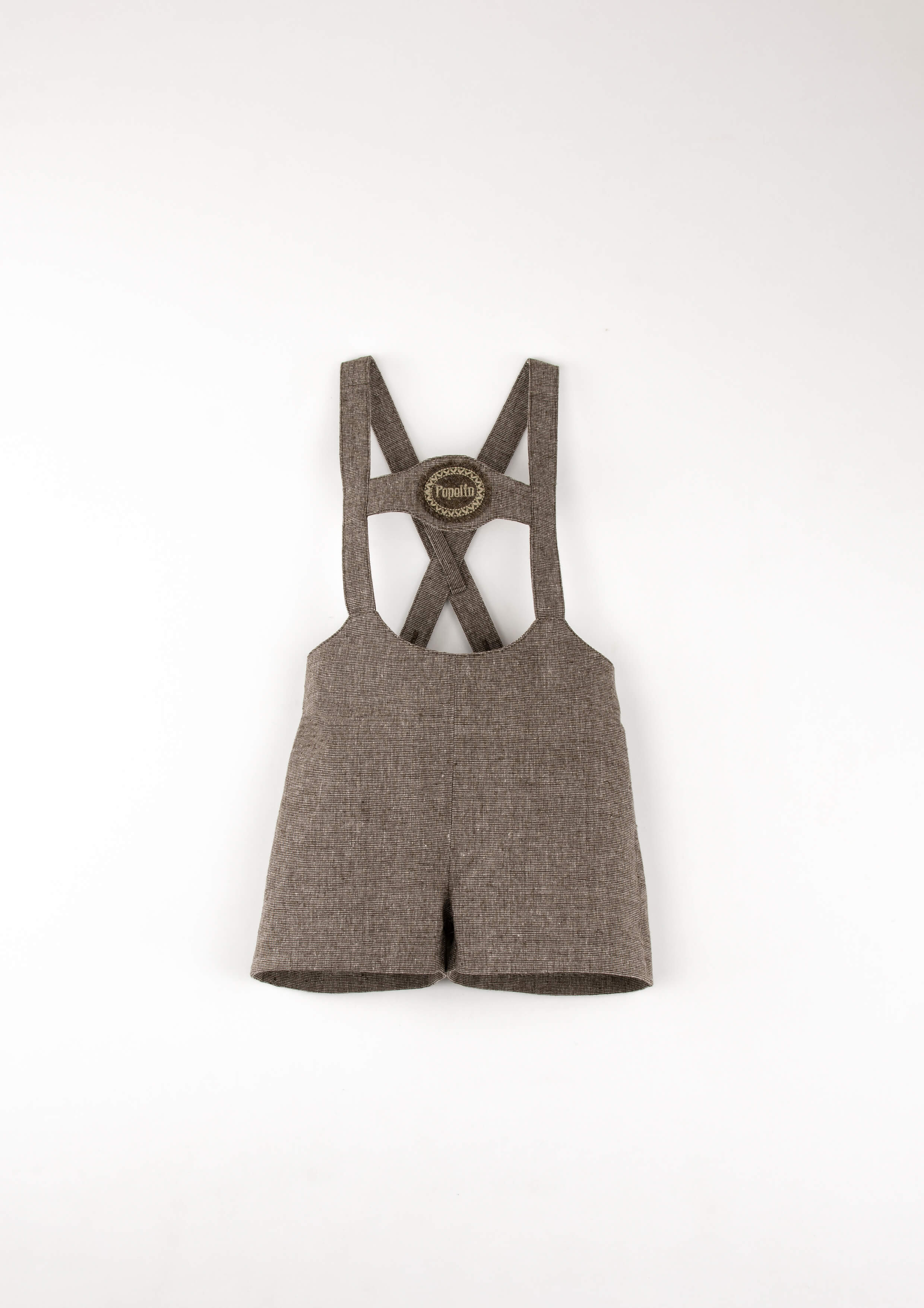 Mod.9.4 Brown Oxford cloth short dungarees with embroidery