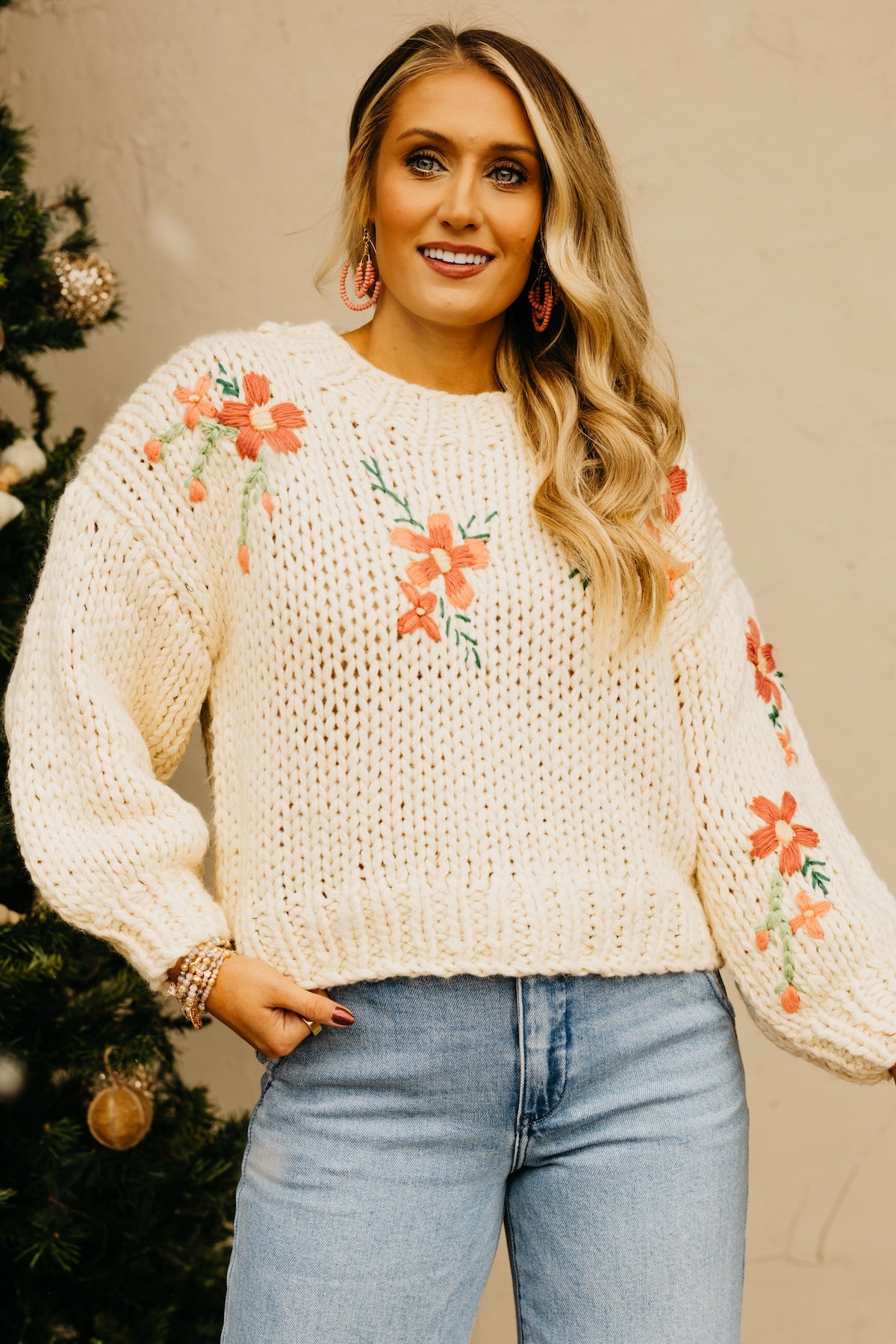 The Maria Floral Embroidered Chunky Knit Sweater | MOD Boutique