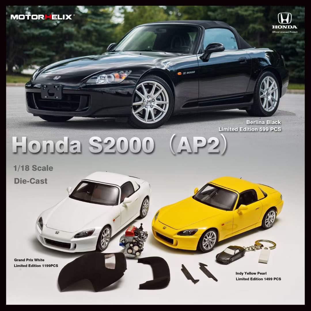 MotorHelix 1/18 Honda S2000 (AP2) in Berlina Black – Model Cars