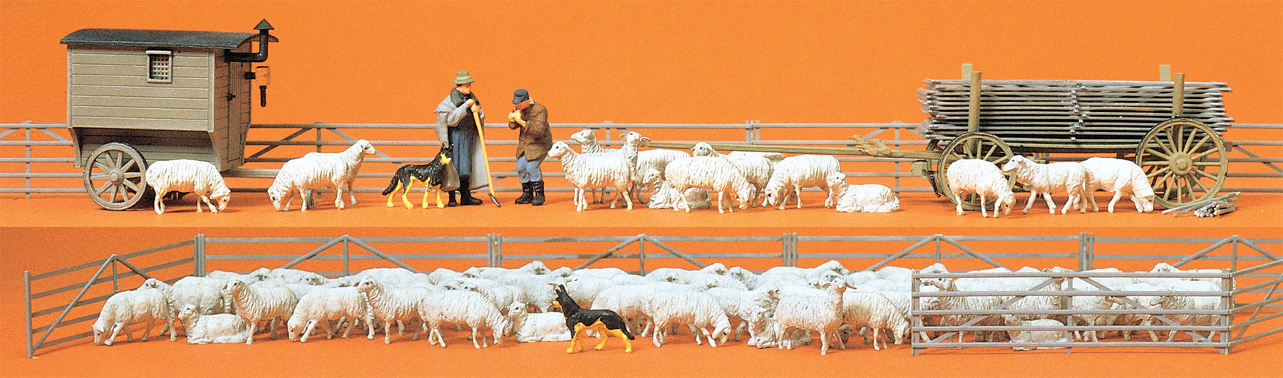 Preiser 13003 鉄道ゲージ H0 羊牧場、羊飼いのカート、カート、羊の