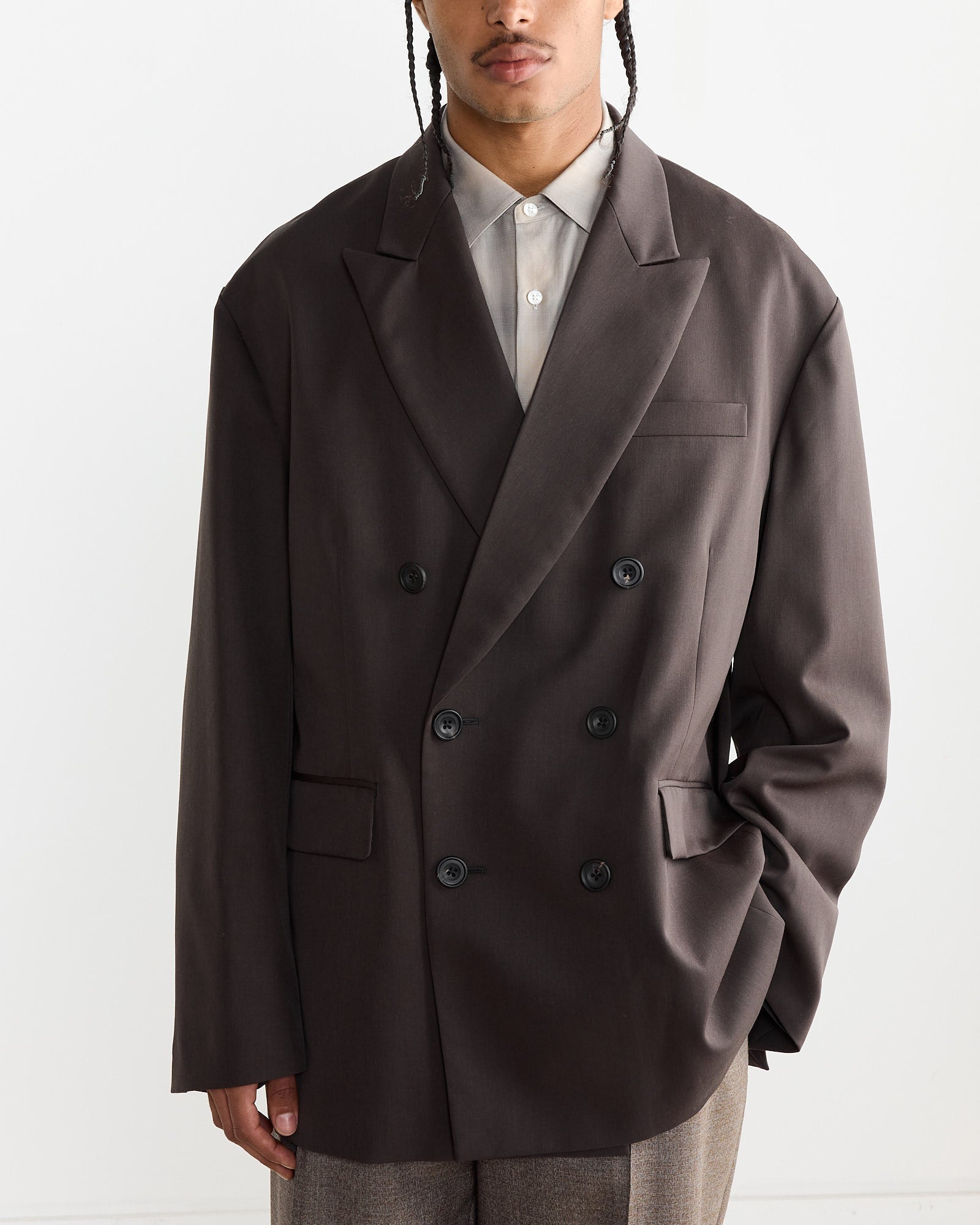 Oversized Double Breasted Jacket in Grey Khaki