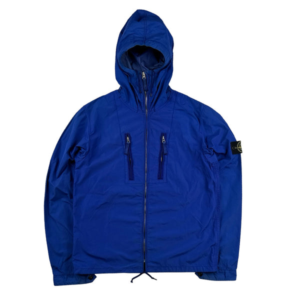 Stone Island 2008 Blue Laminated Nylon Hooded Jacket - Large