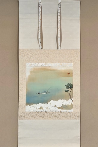 富士山 日本画 掛軸 40年位前ふじもとあおい 富士山 日本画 掛軸 40年