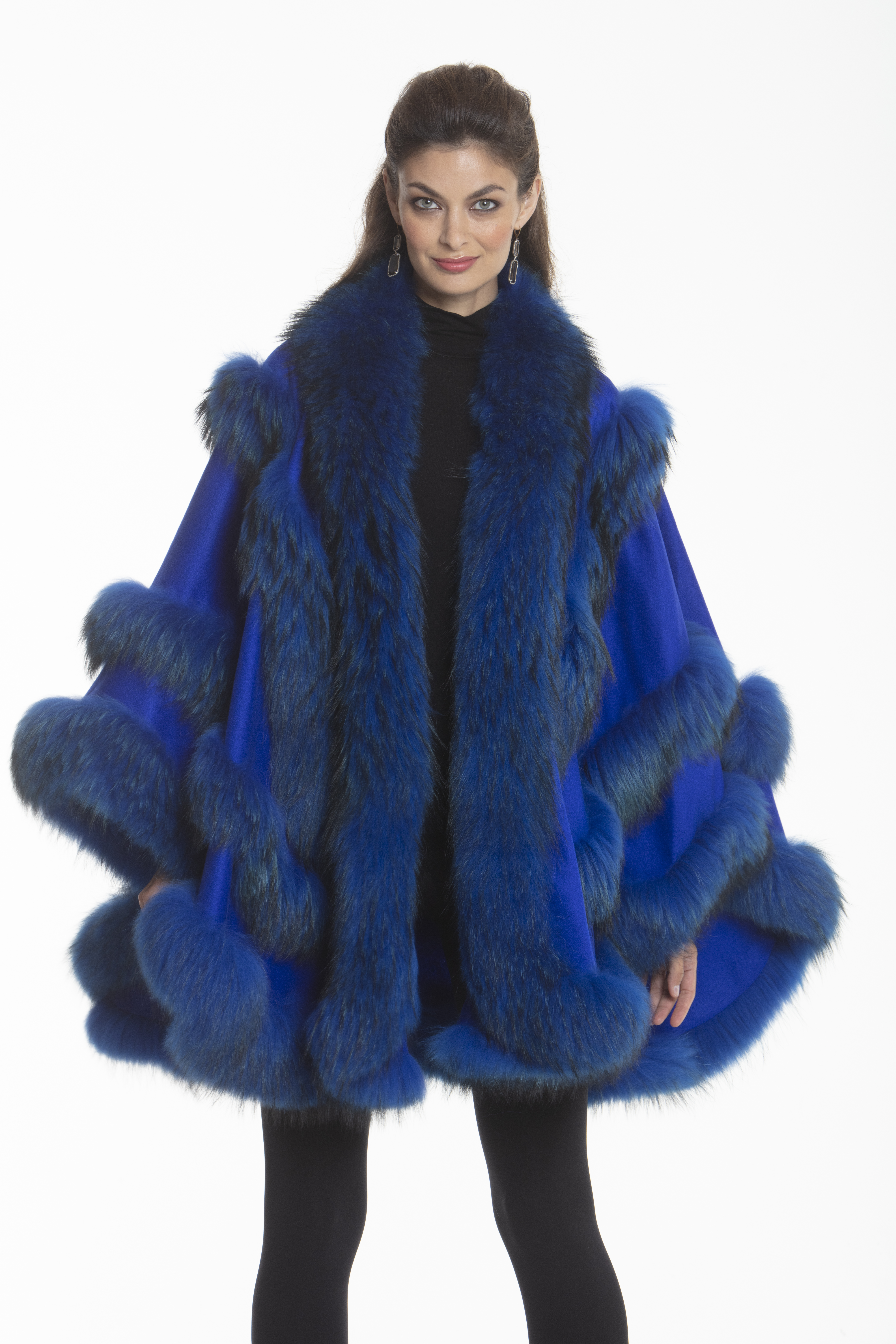 Cashmere Cape – Royal Blue Fur -Empress – Madison Avenue Mall Furs