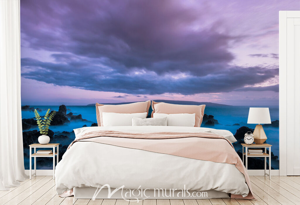 Misty Ocean Purple Skies Wallpaper Mural by Magic Murals