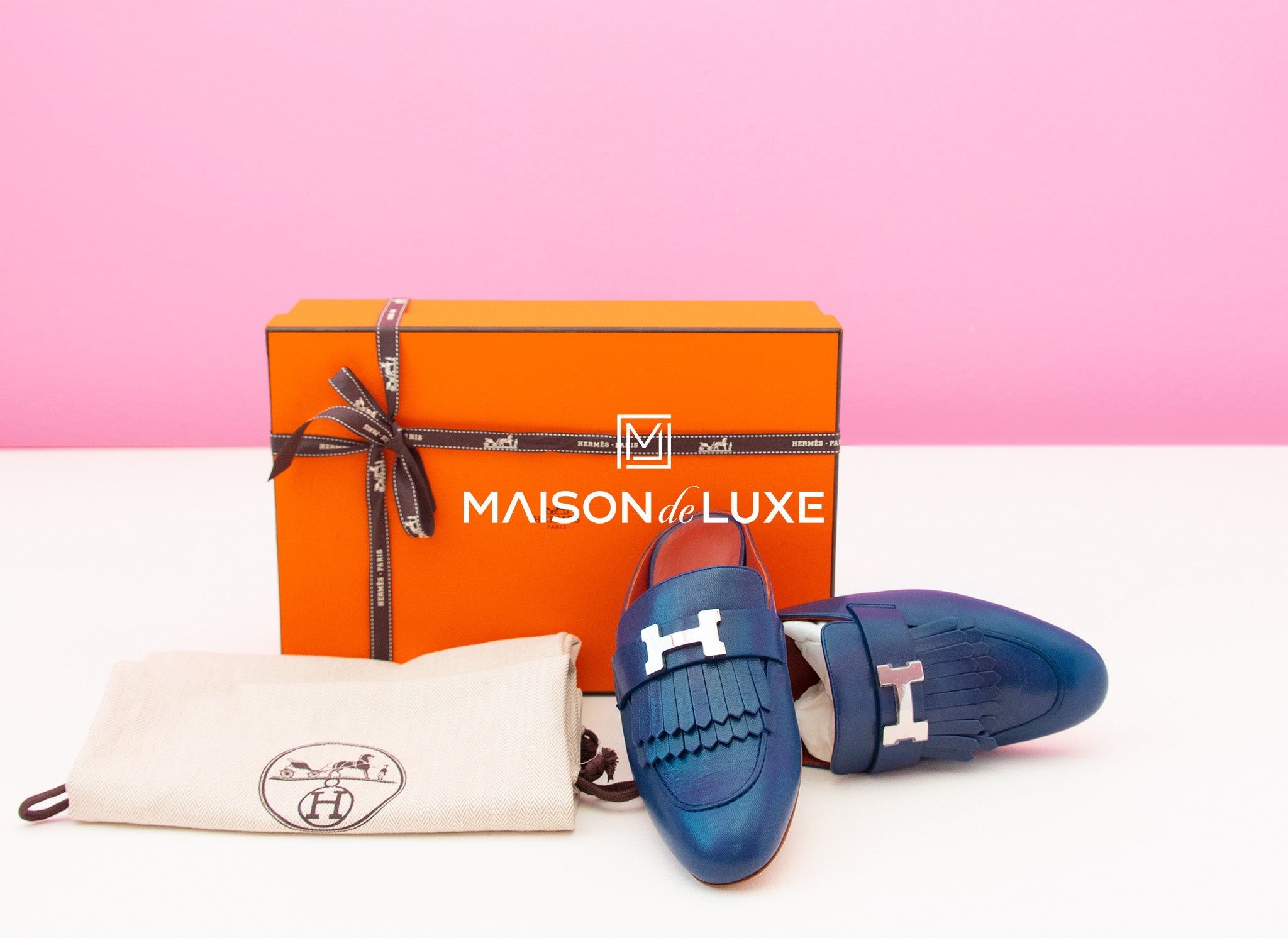 Hermes Women's Blue Maritime Rivoli 37 Mule Shoes Slipper Sandal