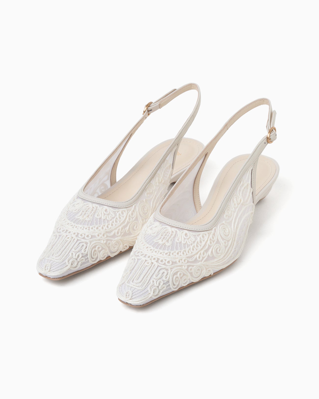 Cording Embroidery Sling Back Heels - white - Mame Kurogouchi