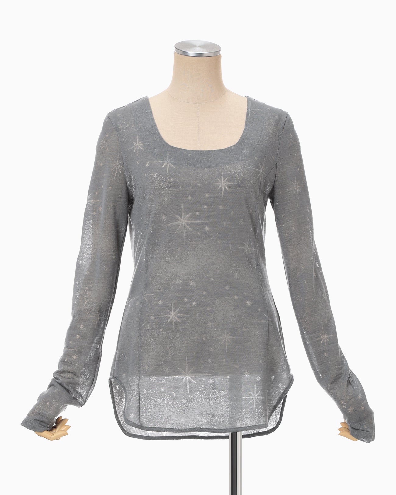 Starry Jersey Square Neck Sheer Top - grey - Mame Kurogouchi