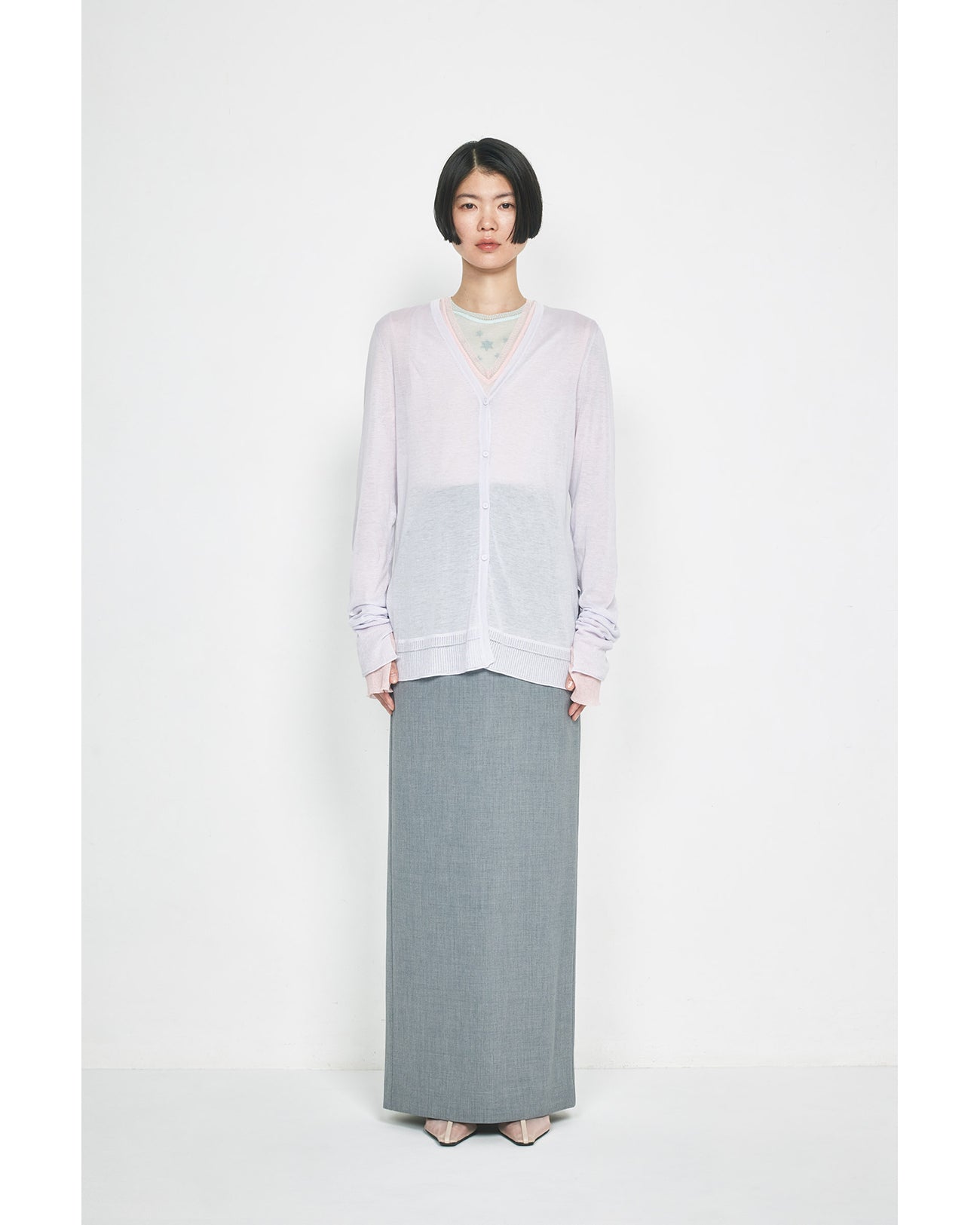 High Gauge Sheer Knit Cardigan - purple - Mame Kurogouchi
