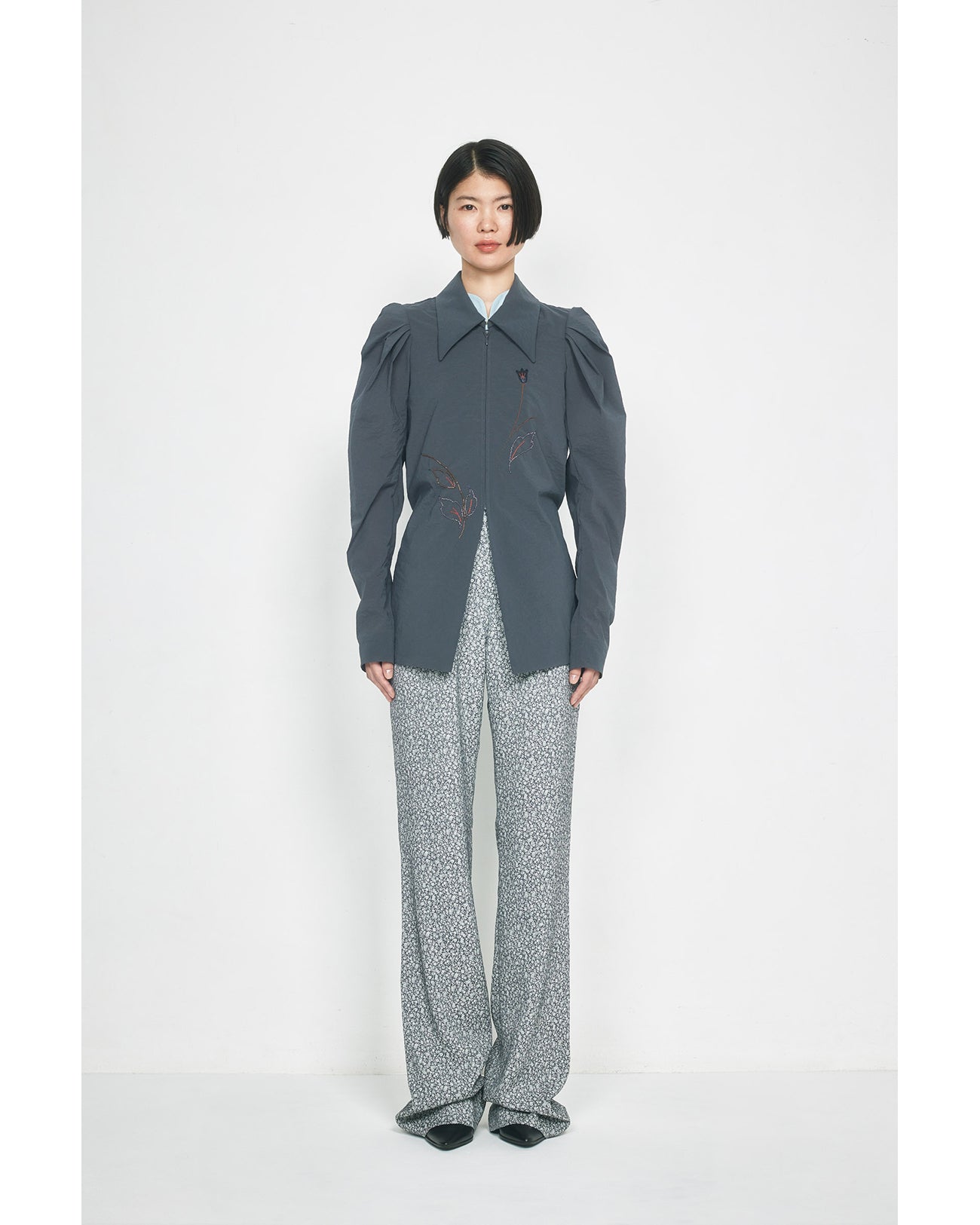 Stretch Beaded Detail Tuck Jacket - grey - Mame Kurogouchi