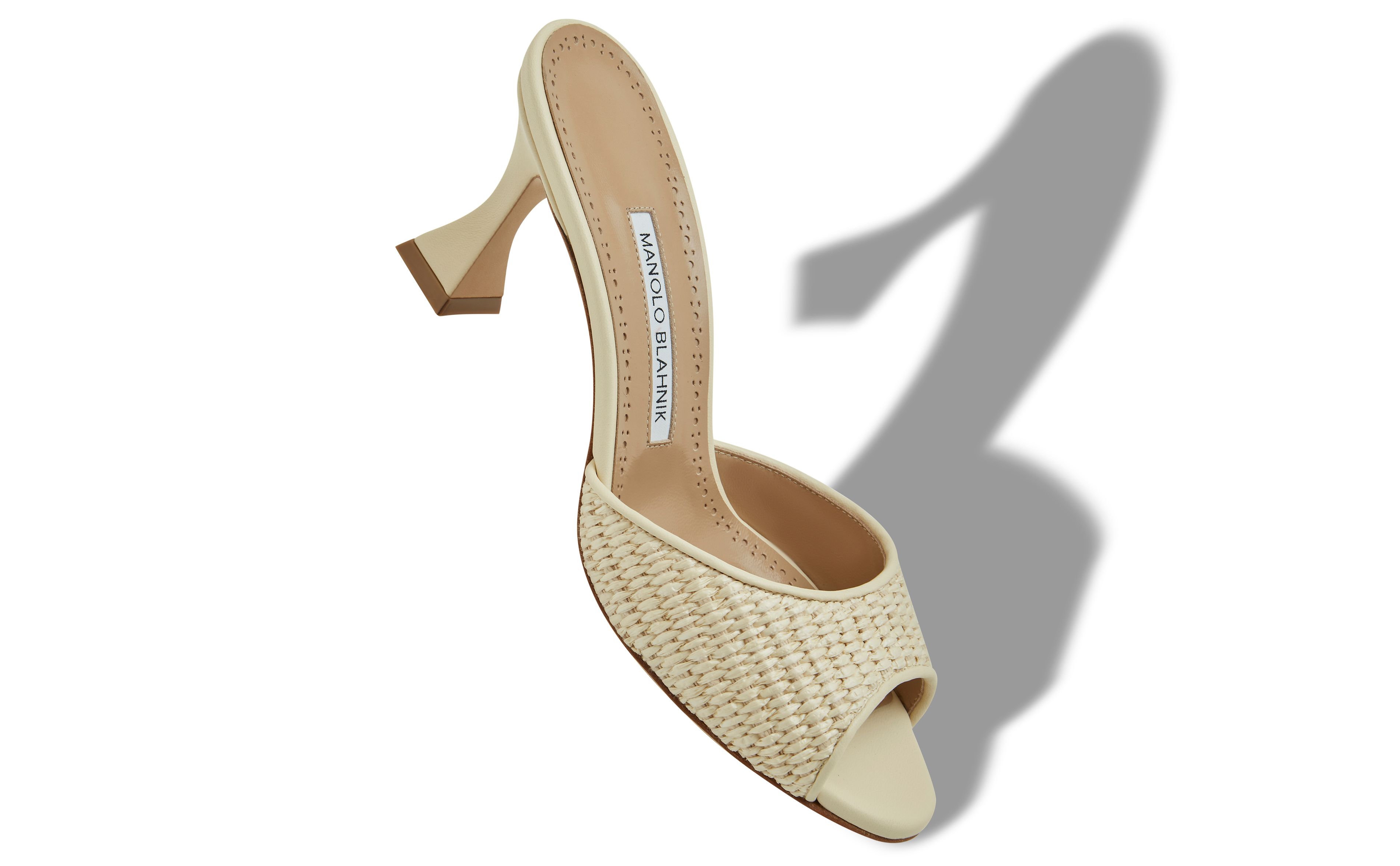 JADARA | Light Beige Raffia Open Toe Mules | Manolo Blahnik