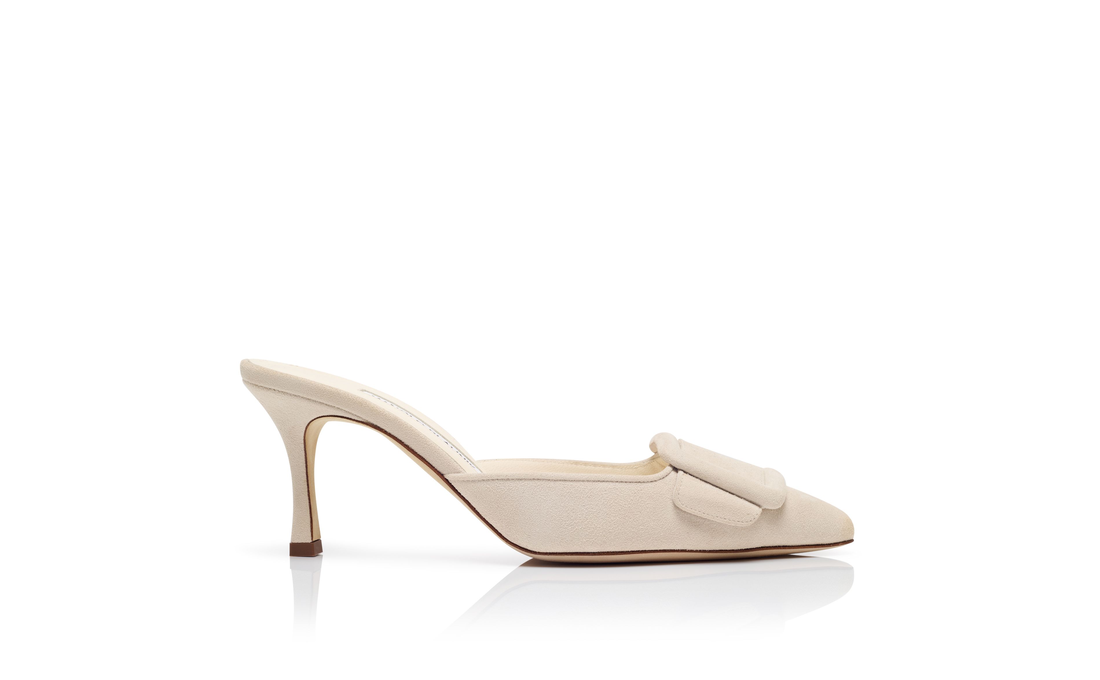 MAYSALE 70 | Light Cream Suede Buckle Detail Mules | Manolo Blahnik