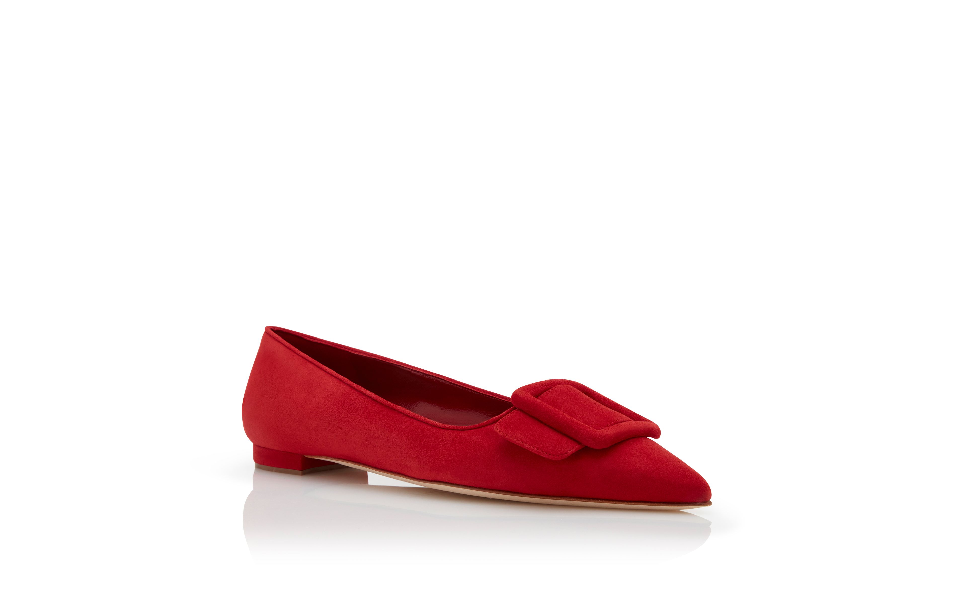 MAYSALEPUMPFLAT | Red Suede Buckle Detail Flat Pumps | Manolo Blahnik