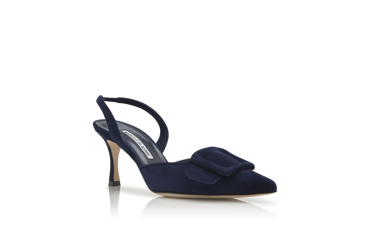 MAYSLI | Navy Blue Suede Slingback Pumps | Manolo Blahnik