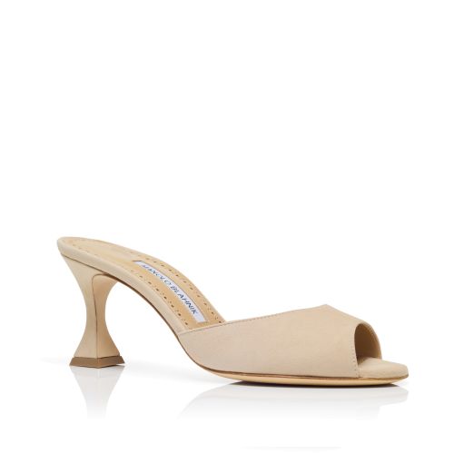JADARA | Light Beige Raffia Open Toe Mules | Manolo Blahnik