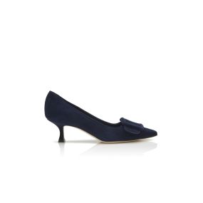 MAYSALEPUMP | Navy Blue Suede Buckle Detail Pumps | Manolo Blahnik