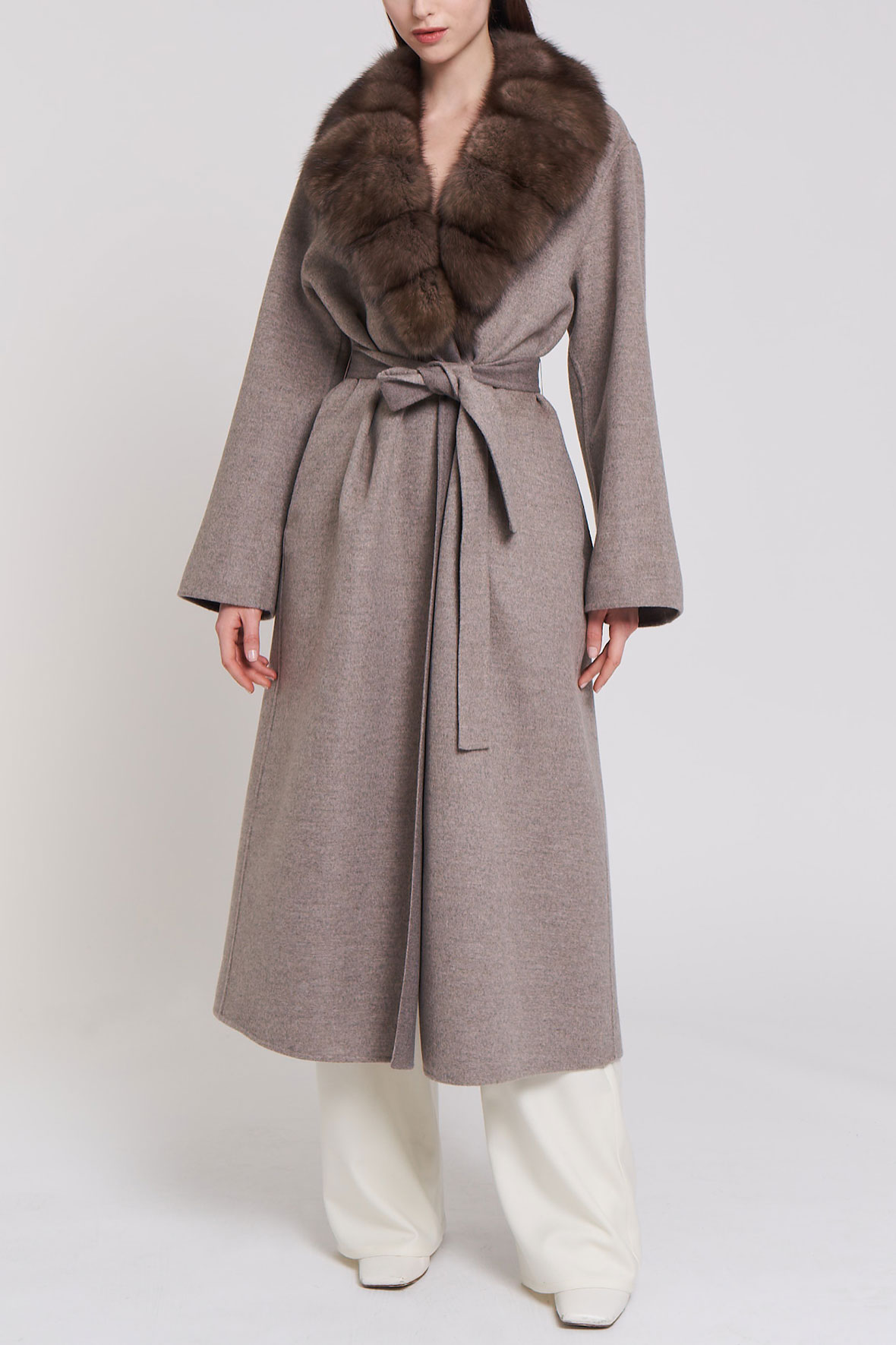 Loro Piana cashmere fabric coat with sable collar - Manzoni24