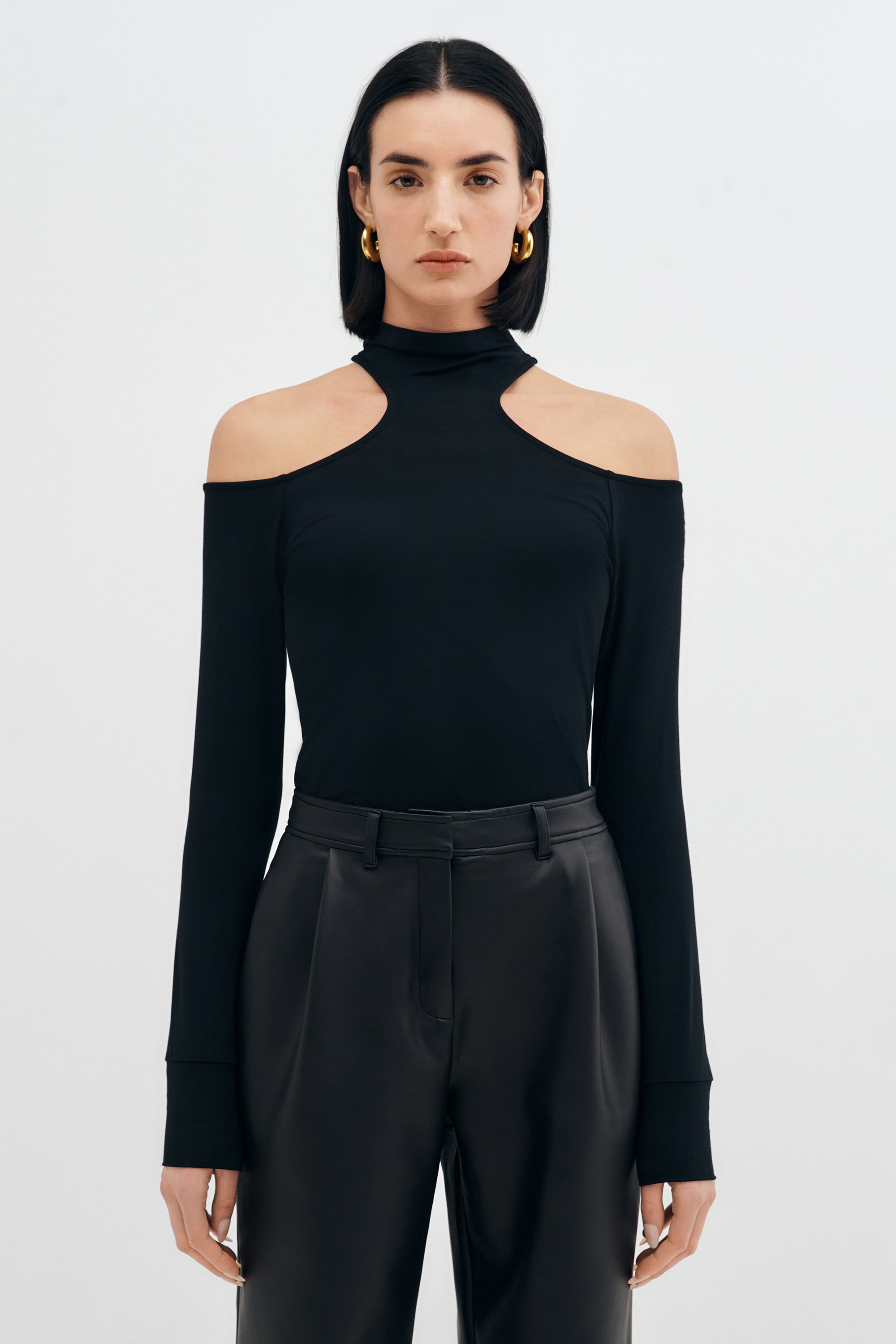Women's Black Cold Shoulder Cut-Out Turtleneck Top - Teagan Top