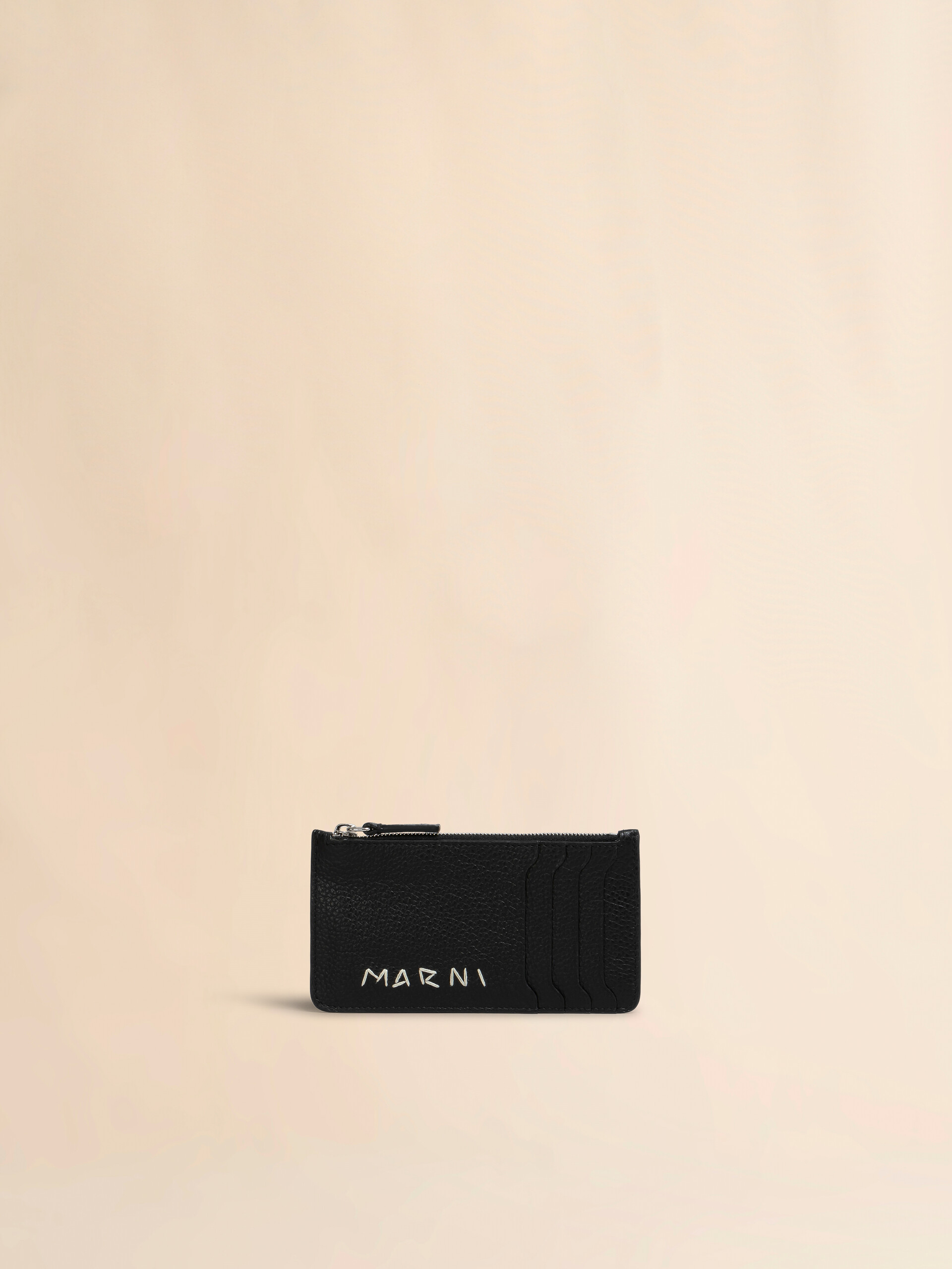 ブラウン レザーカードケース、マルニメンディング刺繍入り | Marni