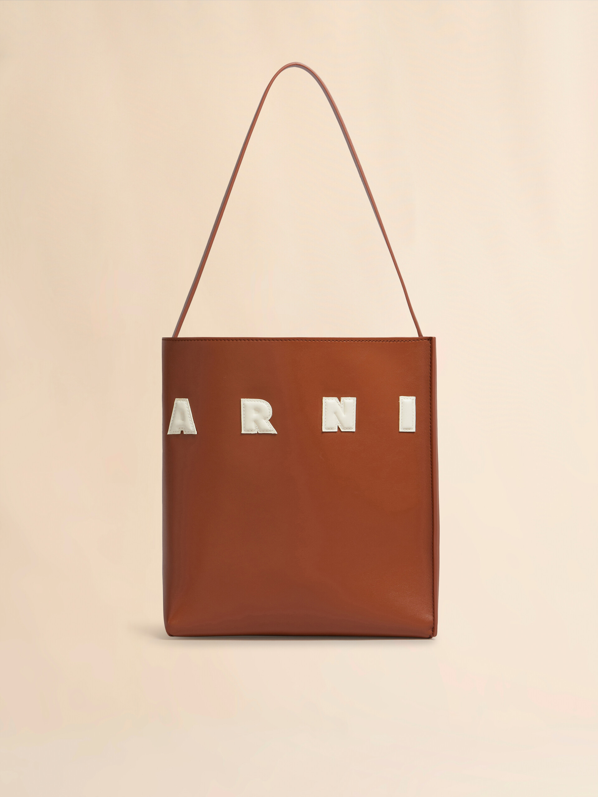 Small brown leather Museo hobo bag with patches | Marni
