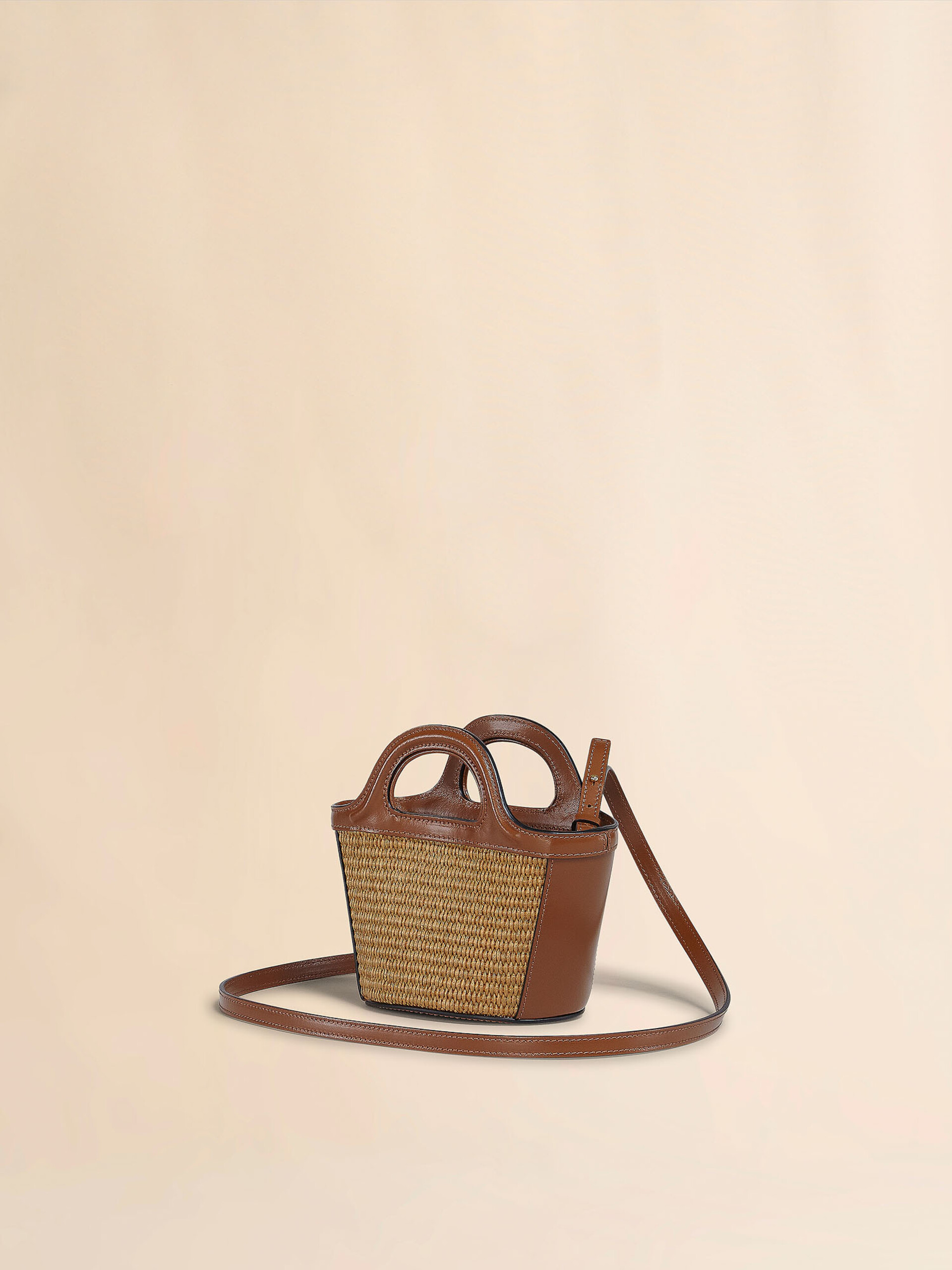 Tropicalia Micro Bag in brown leather and raffia-effect fabric | Marni
