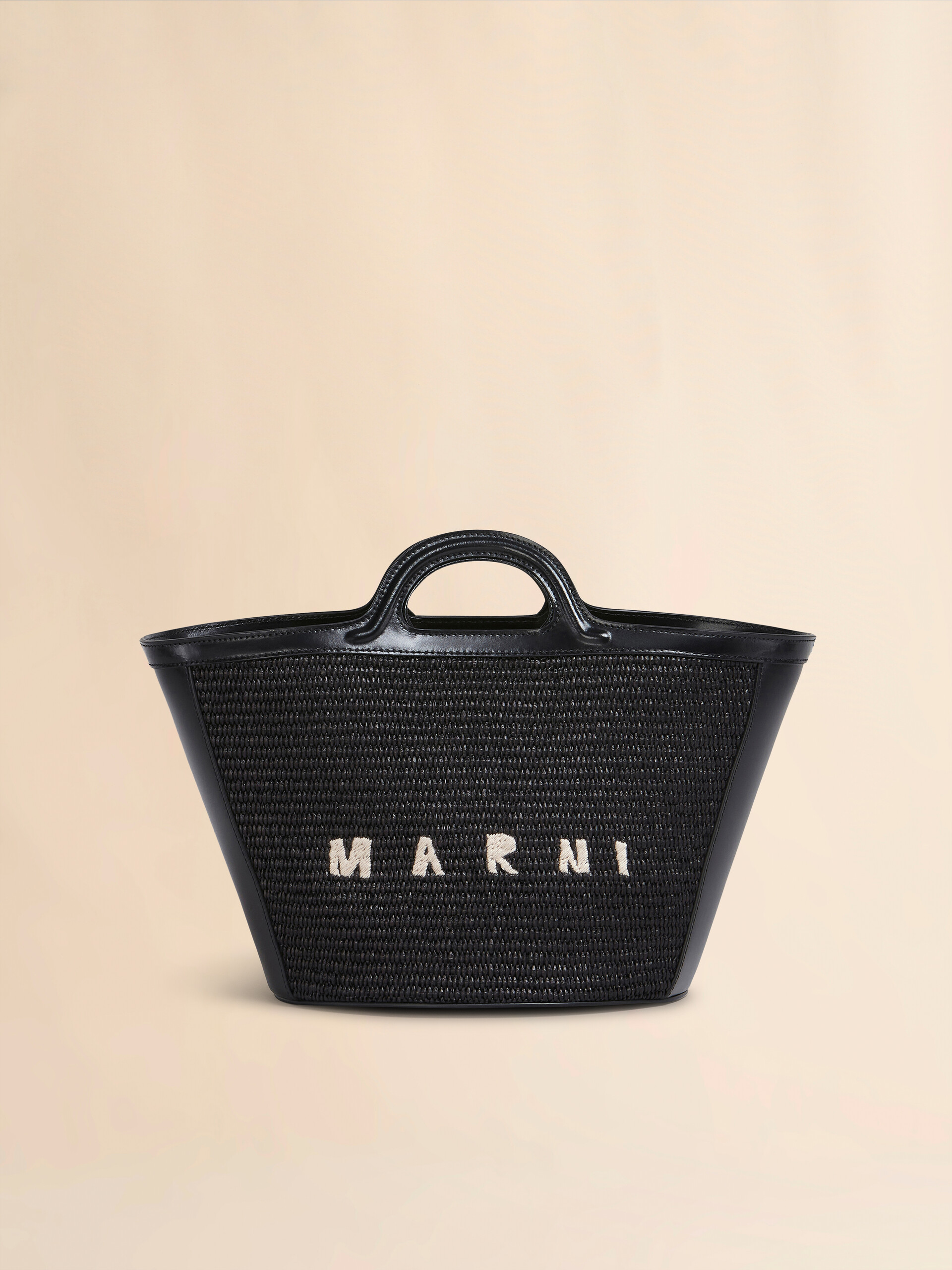 Tropicalia Small Bag in black leather and raffia-effect fabric | Marni