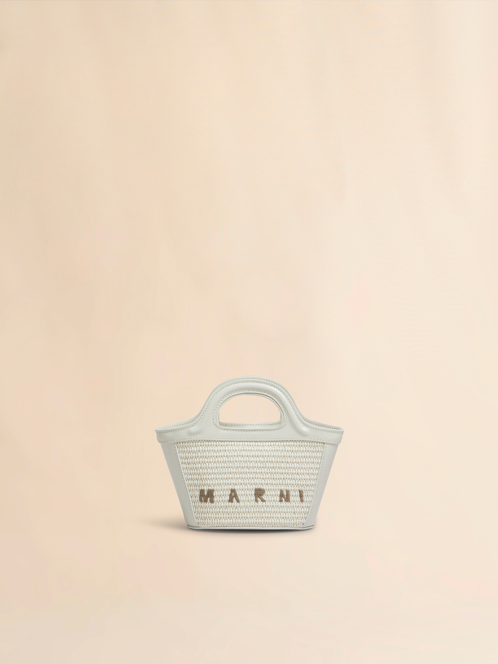 Tropicalia Micro Bag in ivory leather and raffia-effect fabric | Marni