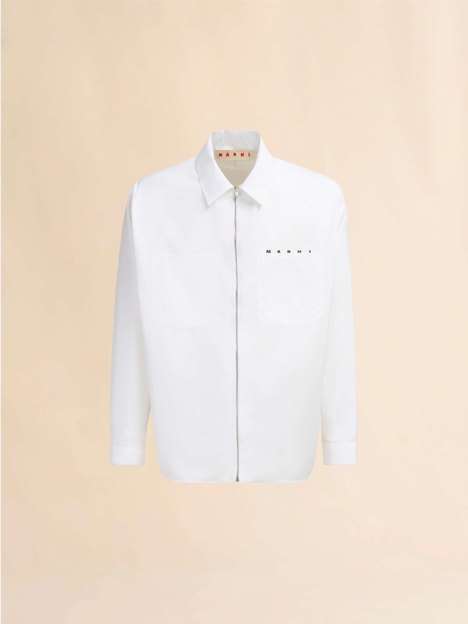 White organic poplin zip shirt with hidden logo | Marni