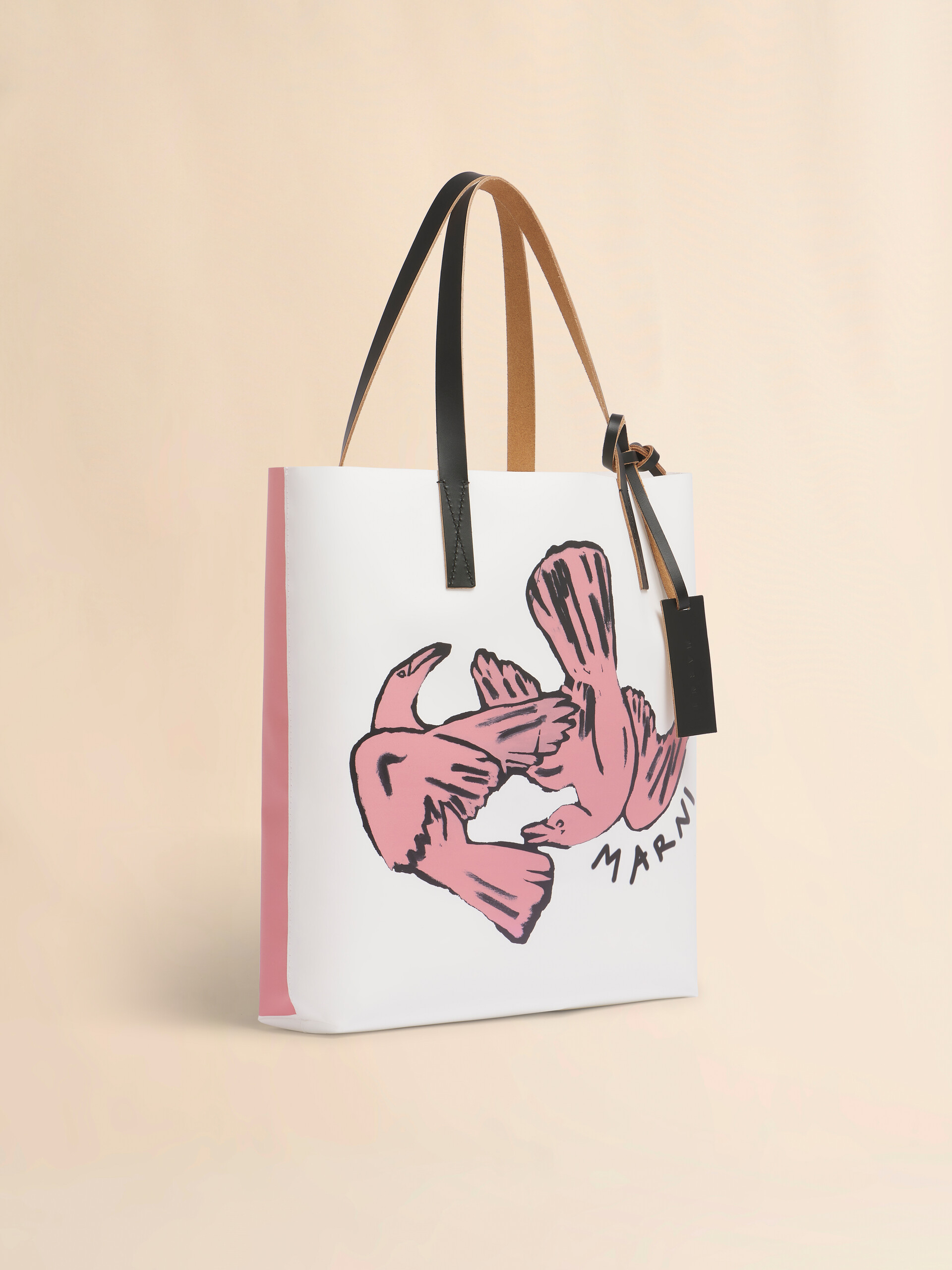 ホワイト ピンク Tribeca ファブリック製トート 鳥のプリント | Marni