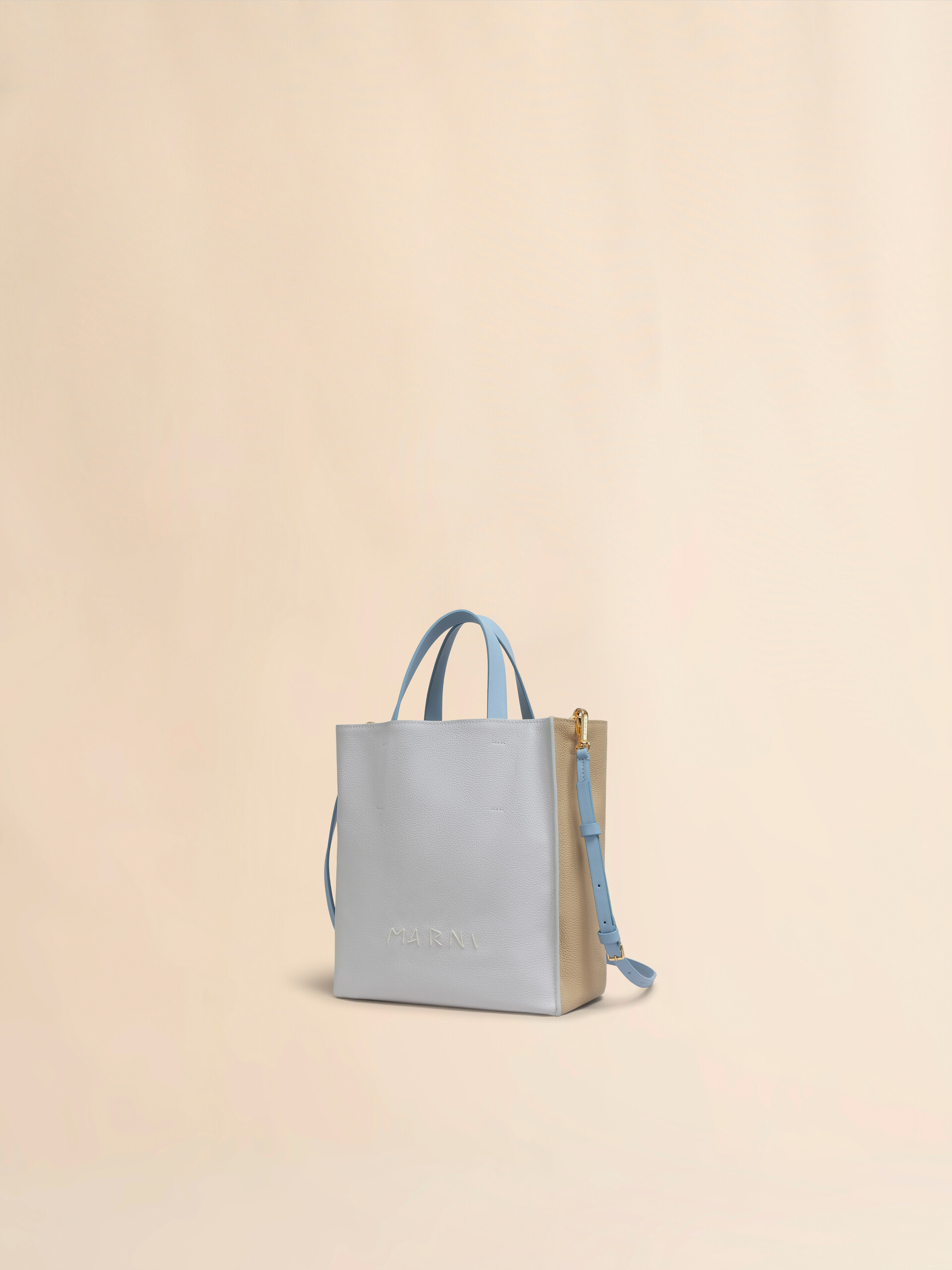 Museo Soft Mini Bag in grey beige and blue leather with Marni
