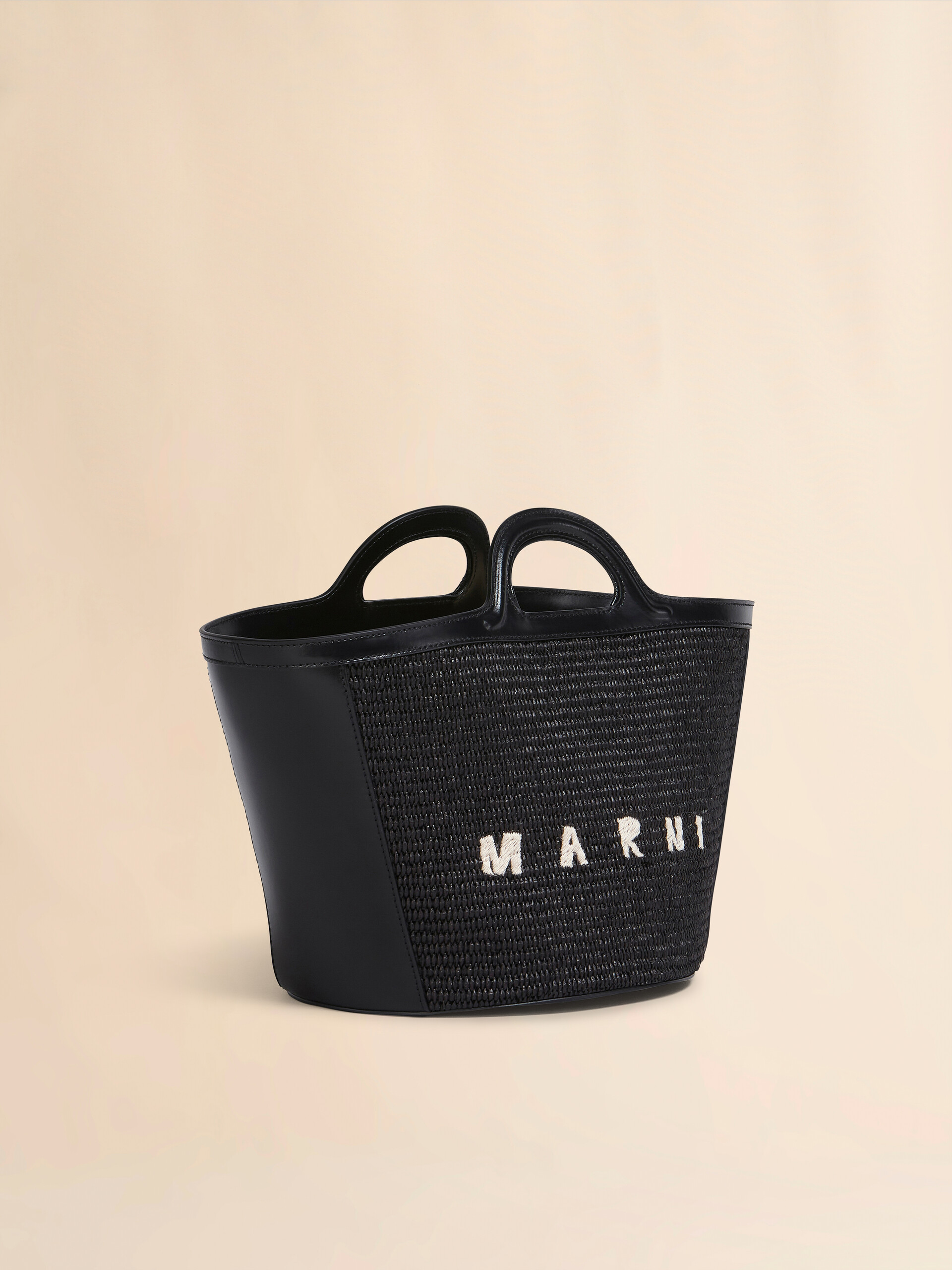 Tropicalia Small Bag in black leather and raffia-effect fabric | Marni