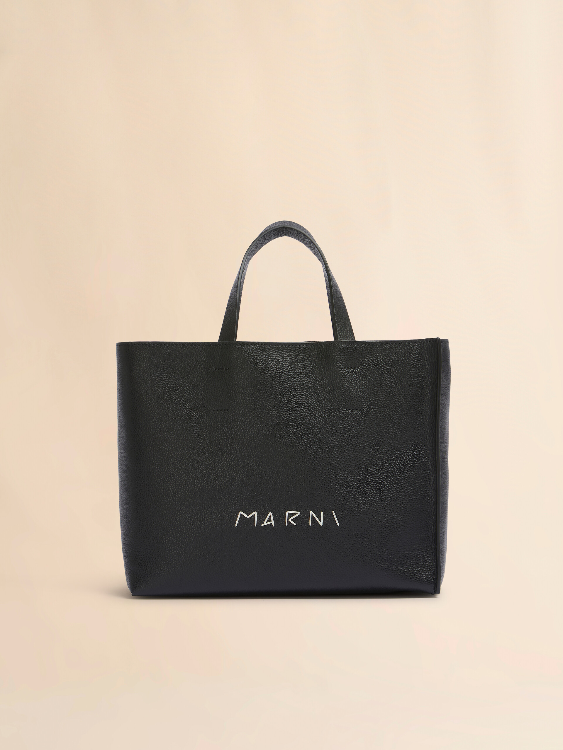 Beige leather Museo Soft tote bag with Marni Mending | Marni