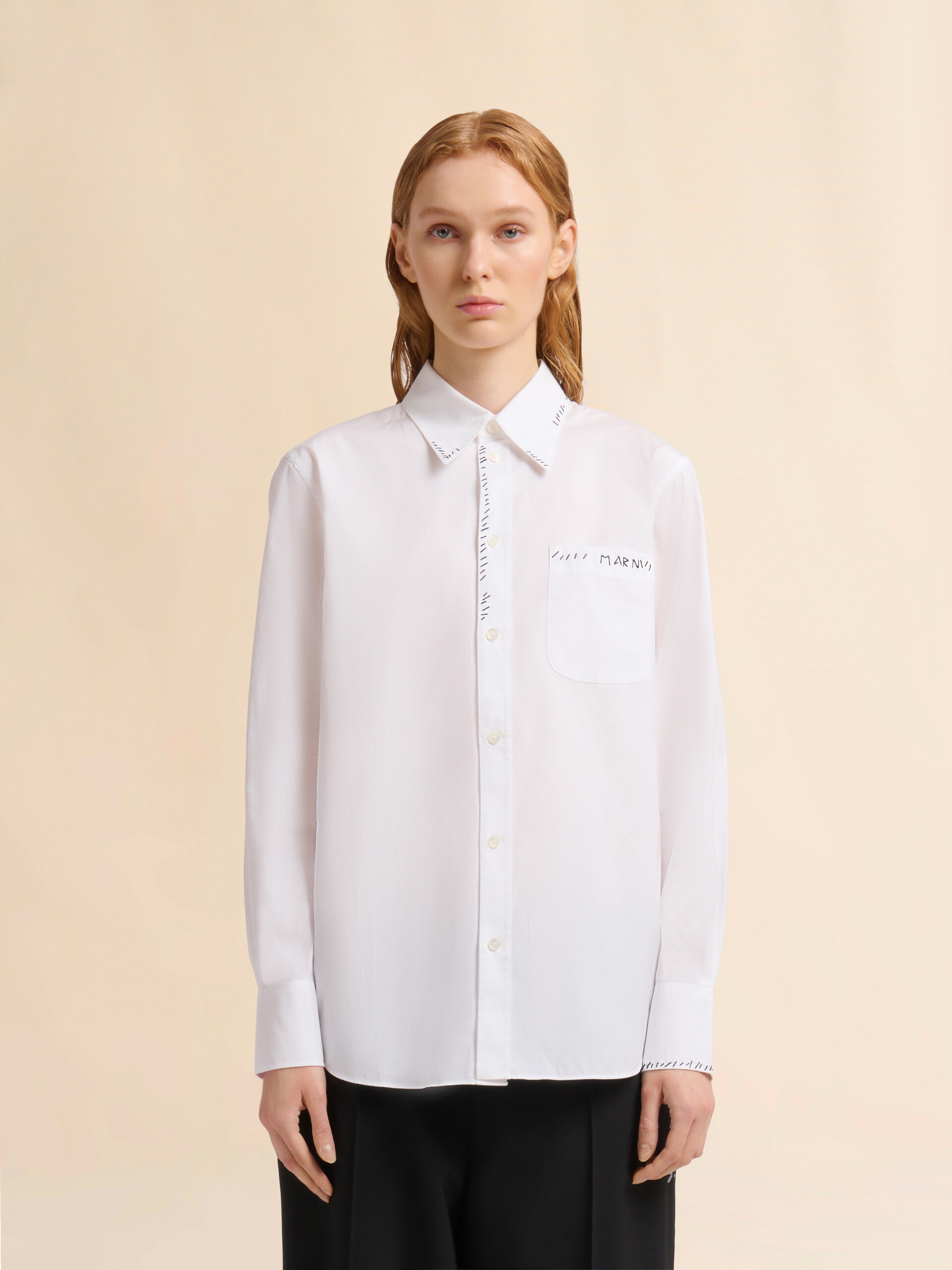 White organic poplin shirt with Marni Mending | Marni