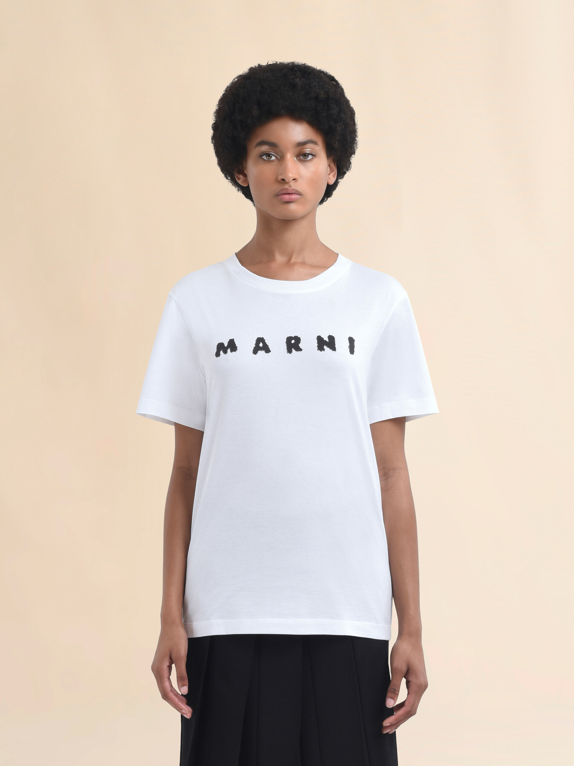 White jersey T-shirt with Marni scribbled logo | Marni