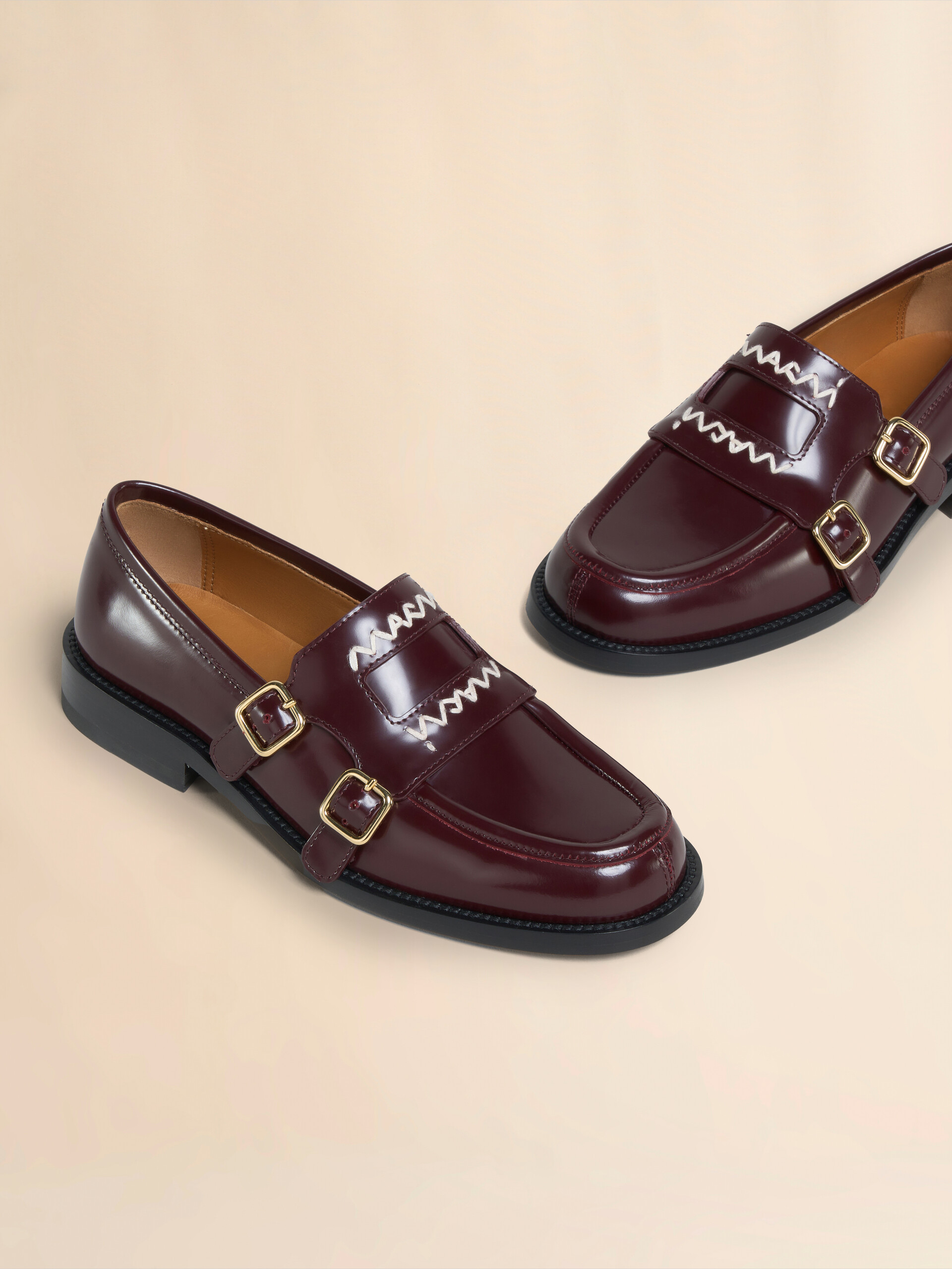 Burgundy leather Bambi 3.0 loafer with double buckle | Marni
