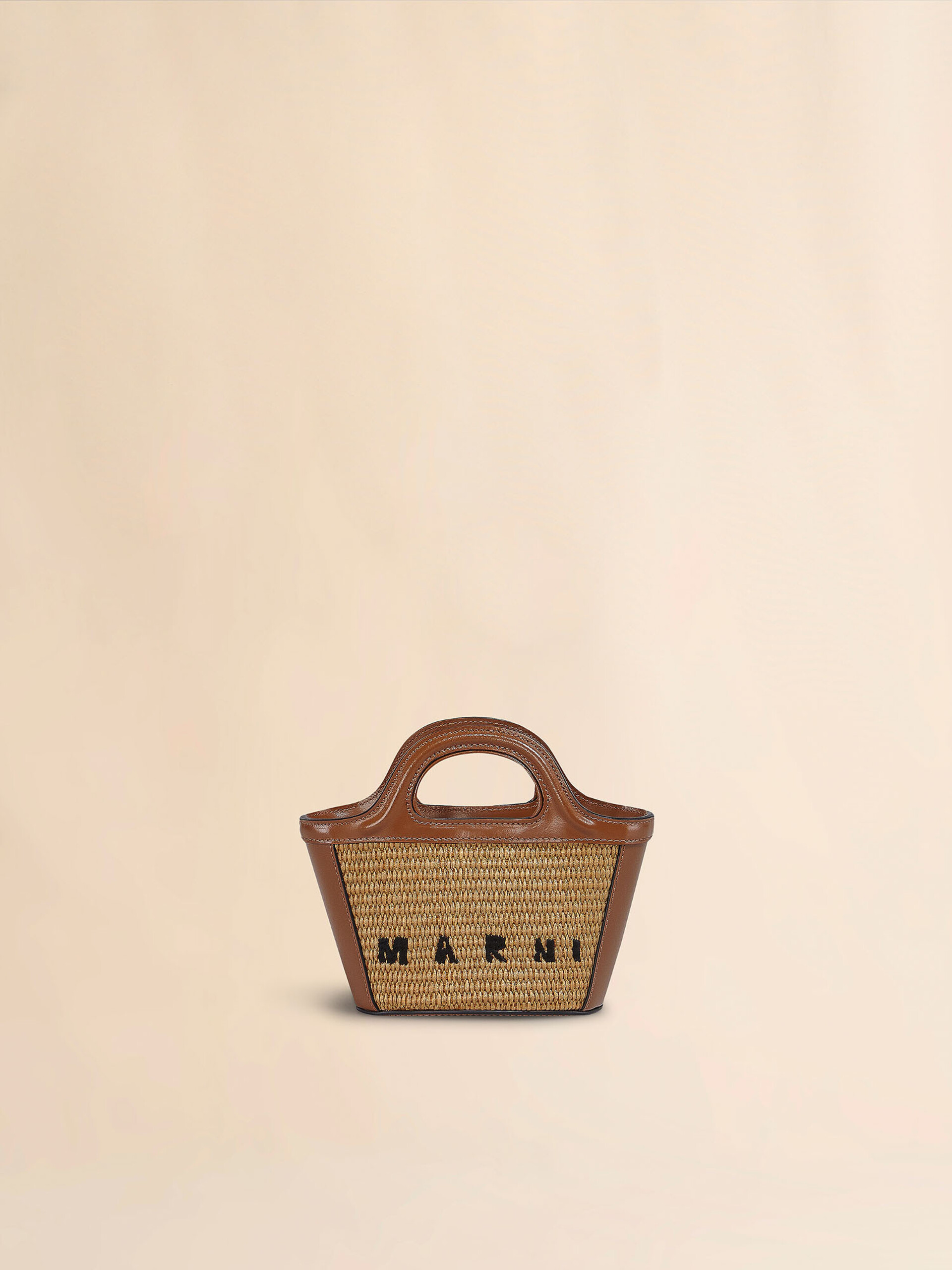 Tropicalia Micro Bag in brown leather and raffia-effect fabric | Marni