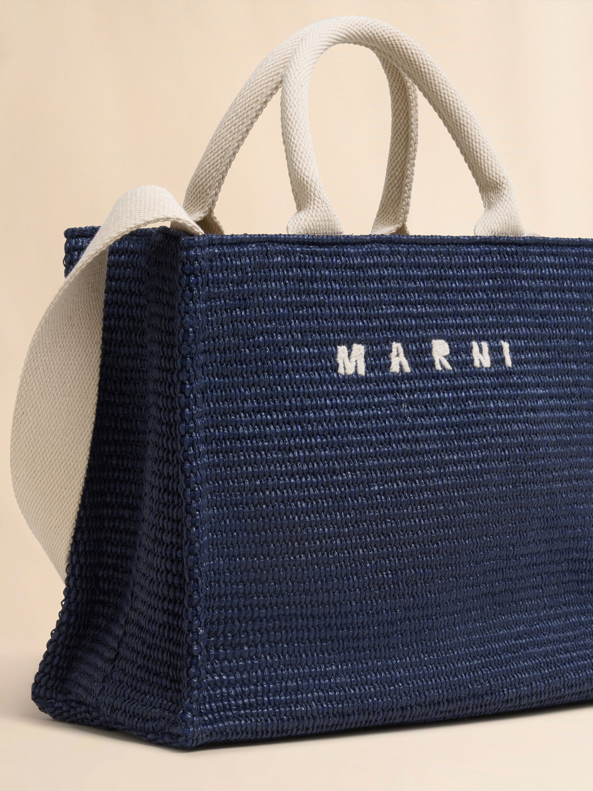 Blue raffia-effect Small Tote Bag | Marni