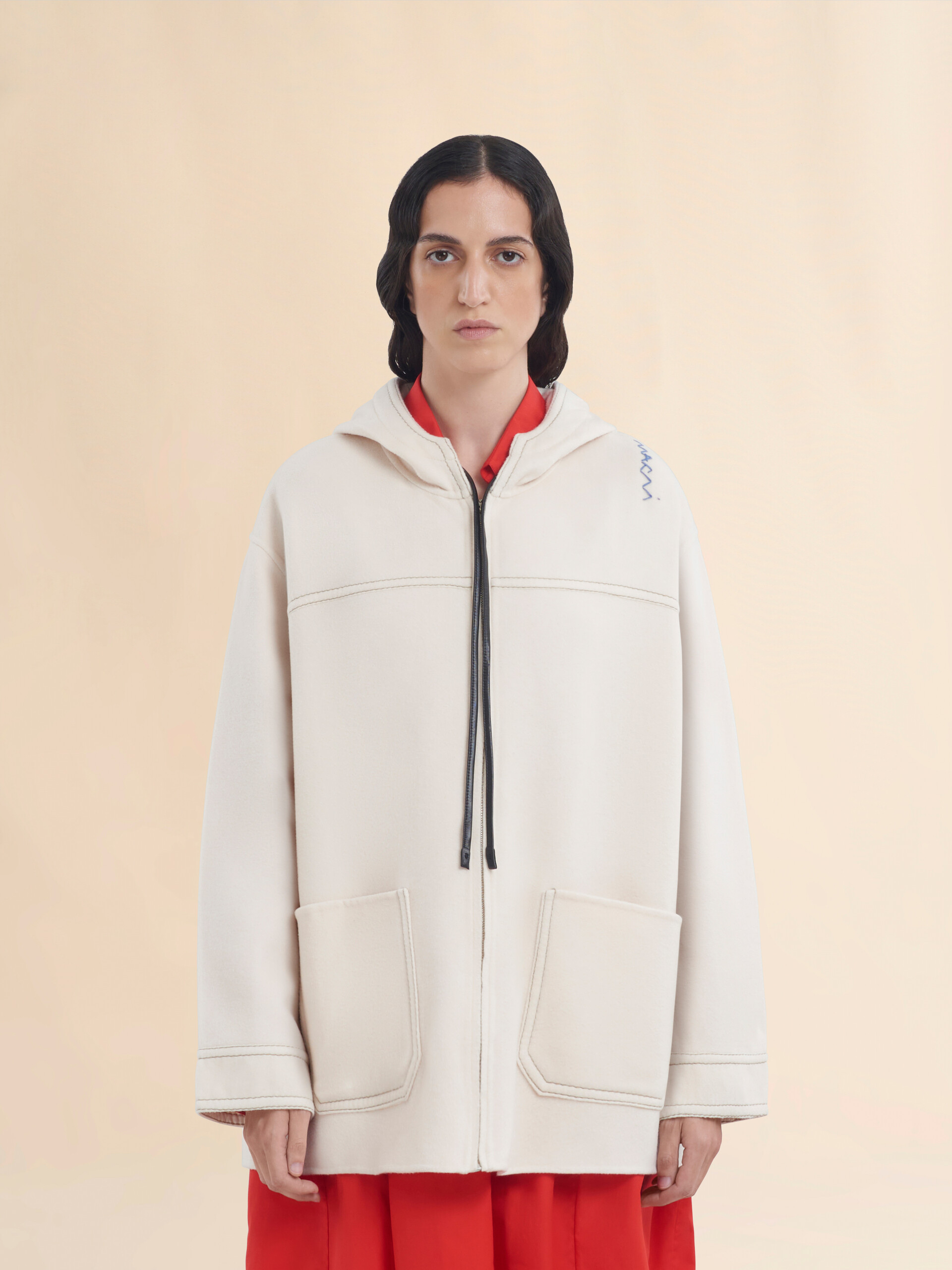 White cashmere wool hoodie with Marni Symbol | Marni
