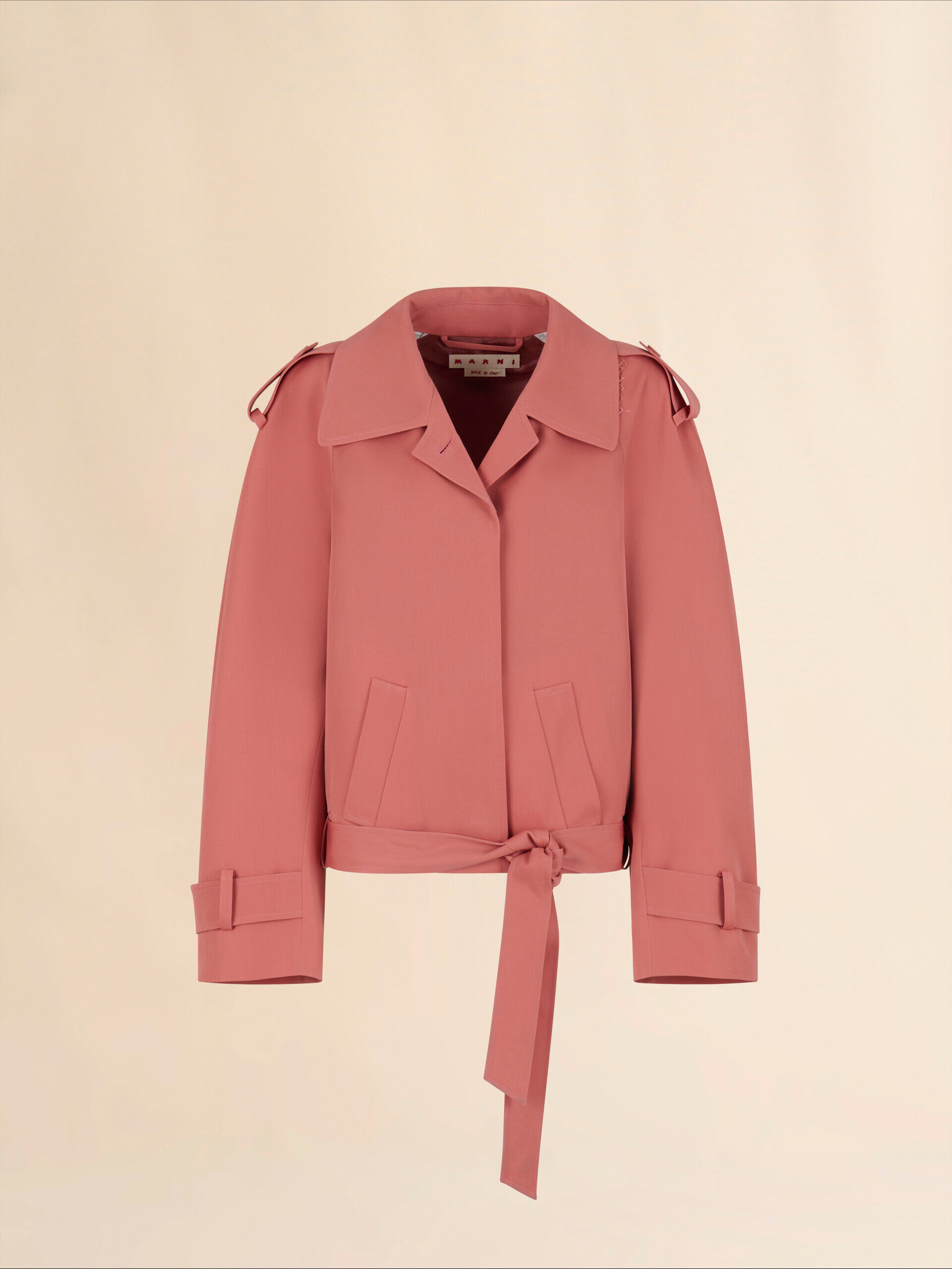 ピンク ウール製ショートトレンチコート マルニシンボル入り | Marni